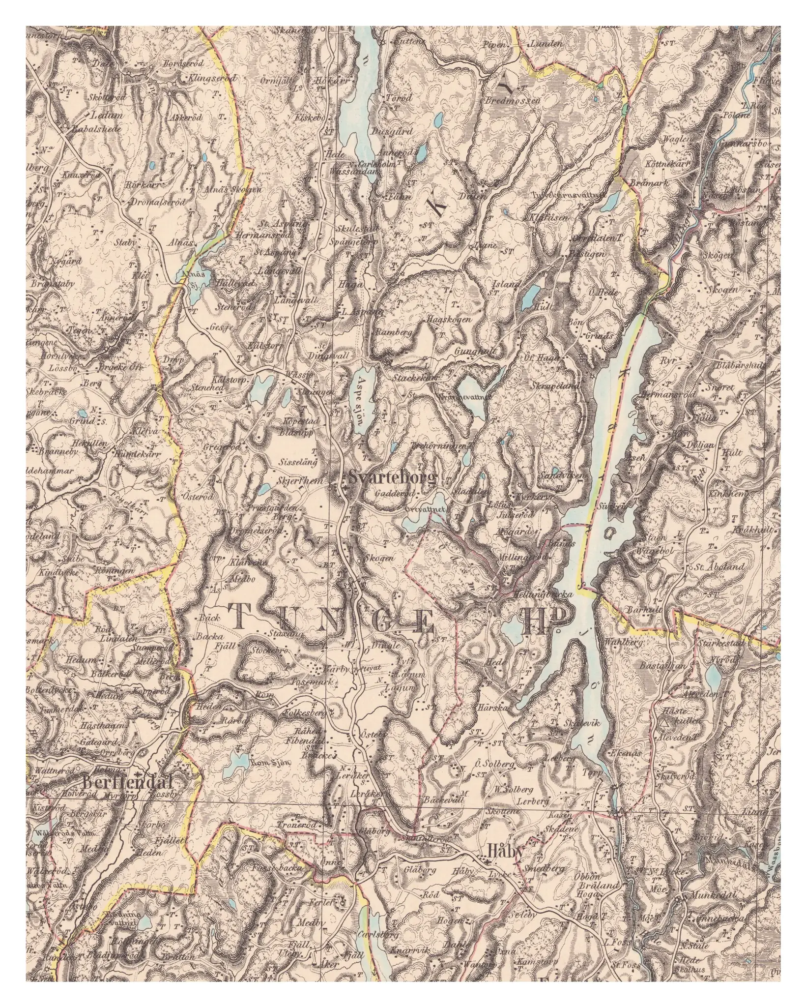 Historisk karta över Svarteborg och Dingle, år 1858