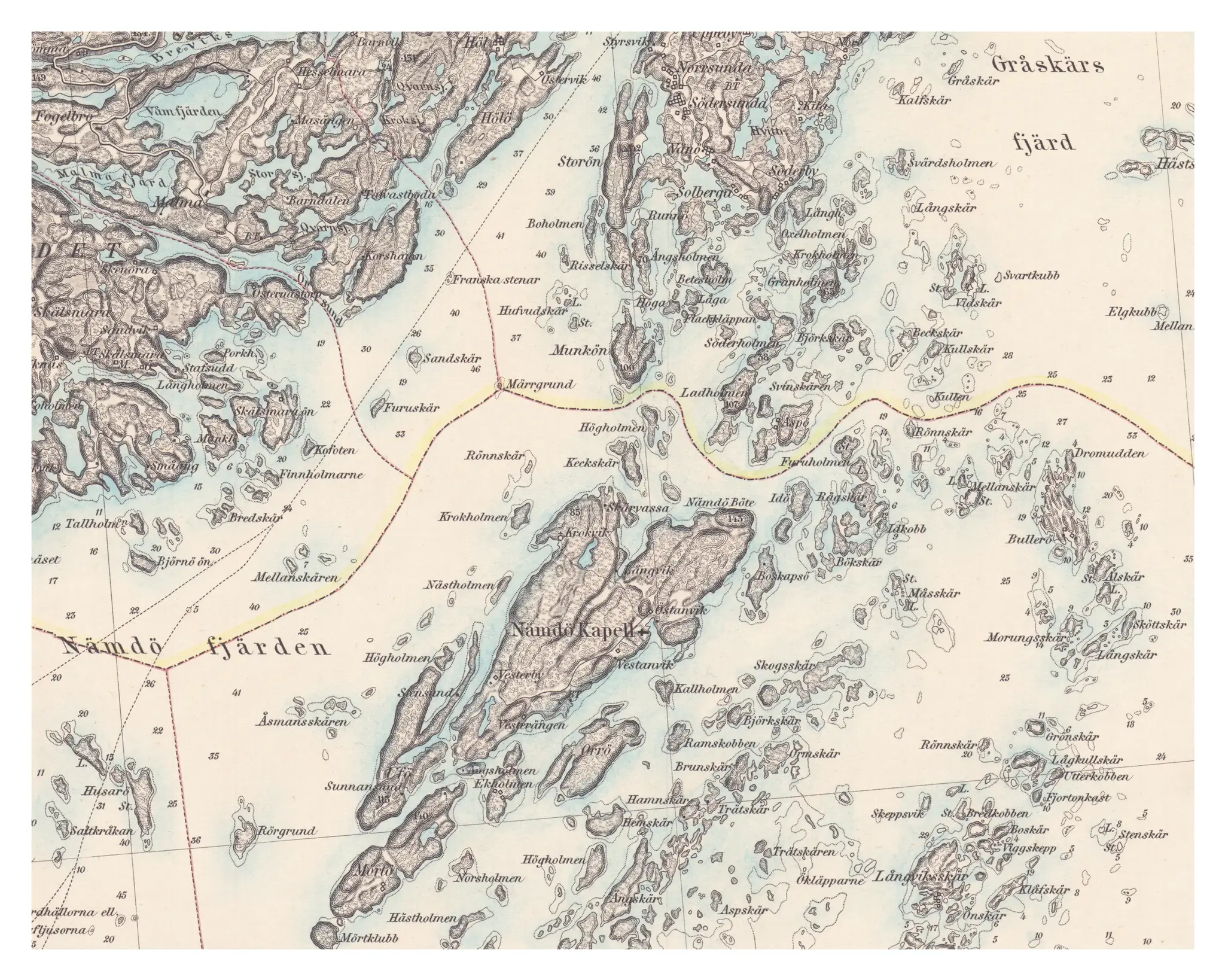 Historisk karta över Nämdö, år 1877
