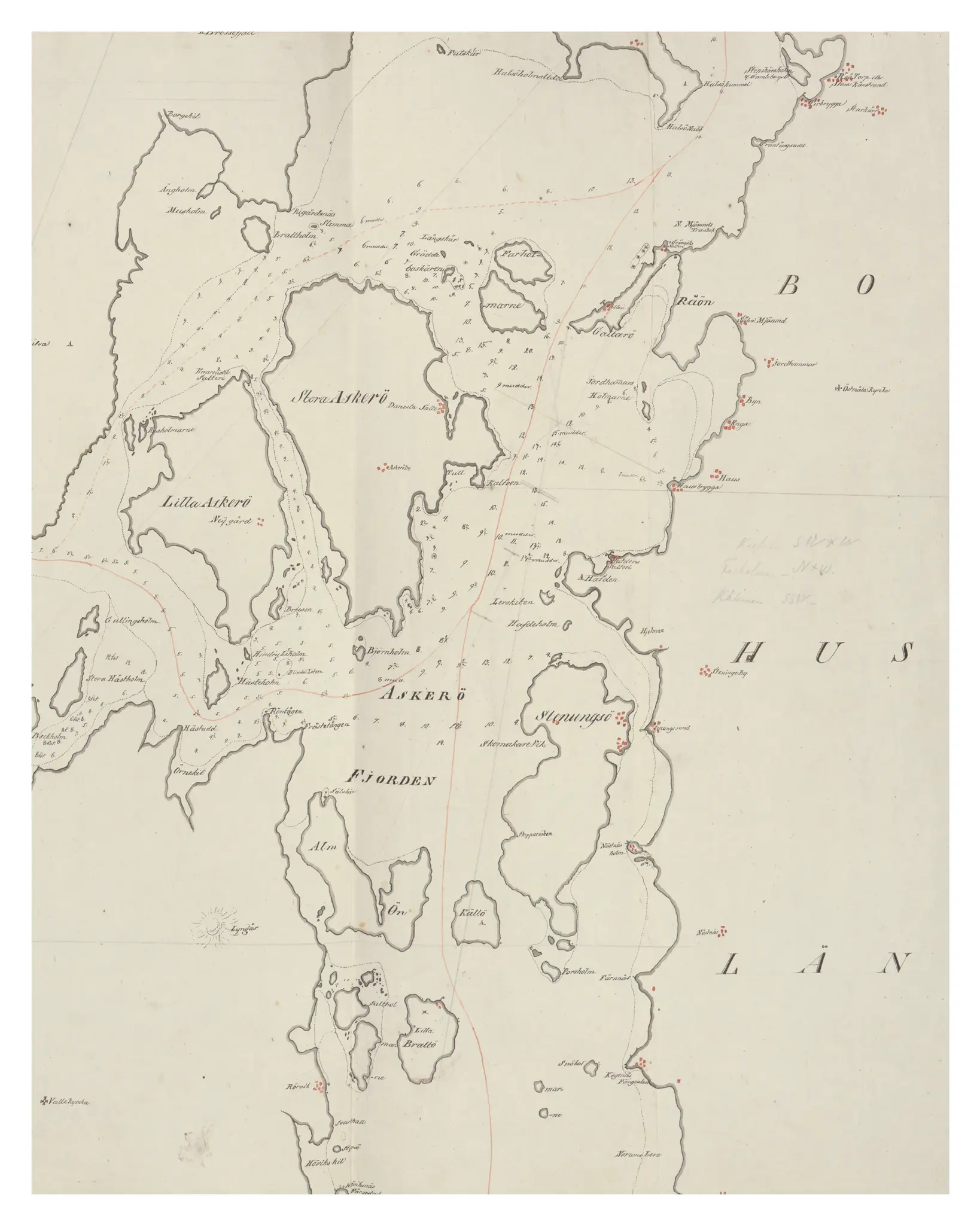 Historisk karta över Askeröfjorden, tidigt 1800-tal.