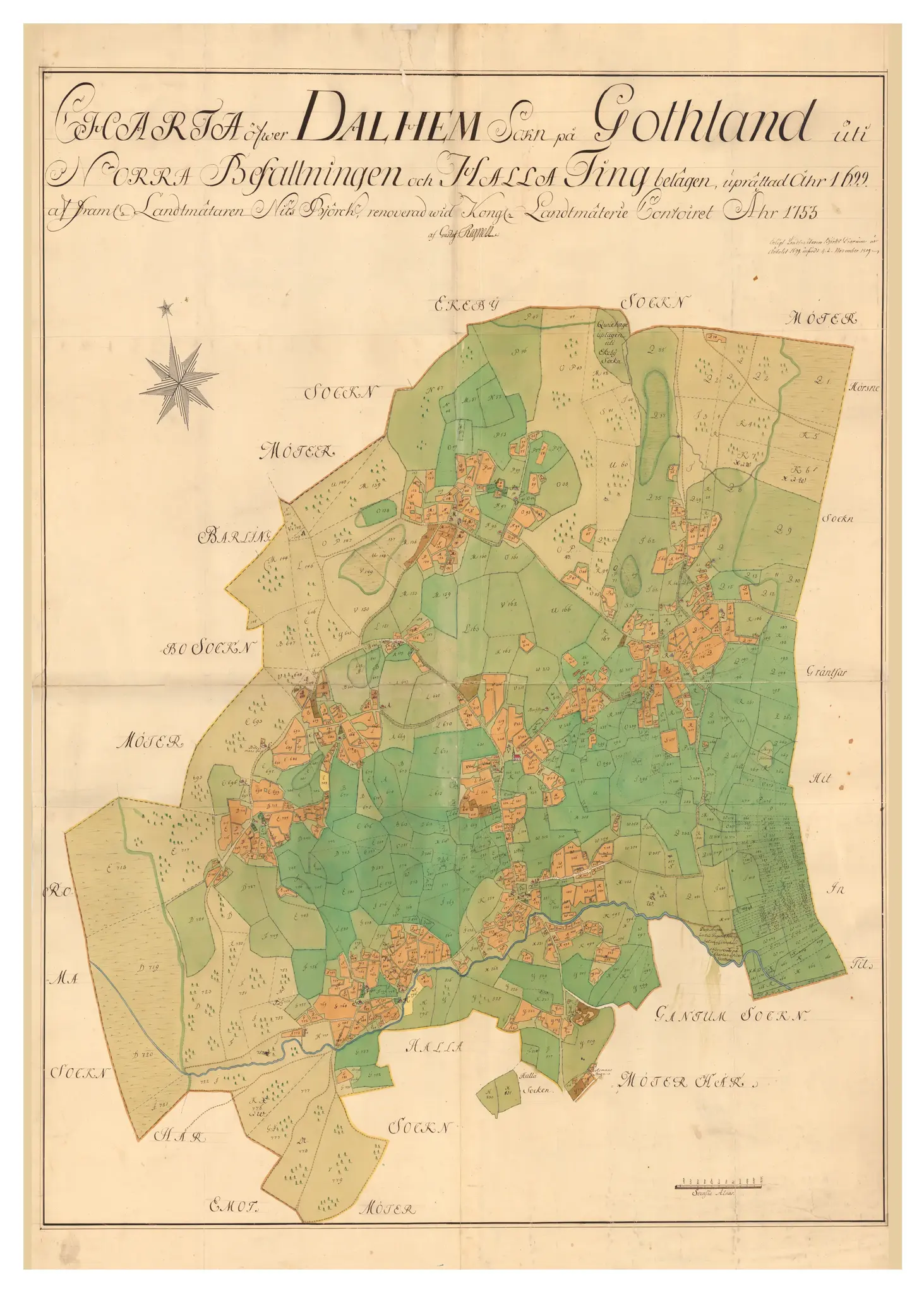 Historisk karta över Dalhem, år 1753