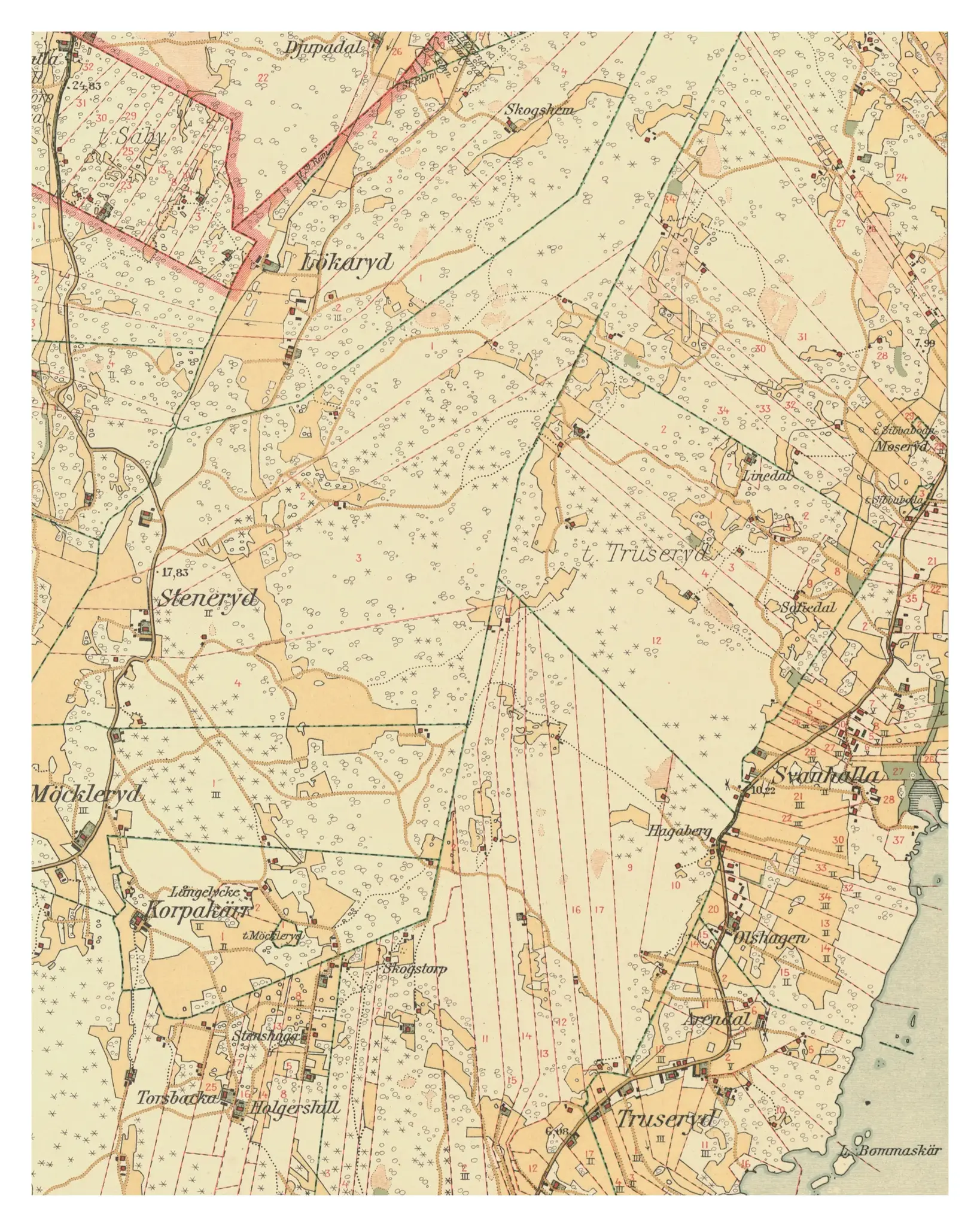 Historisk karta över Svanhalla, 1919