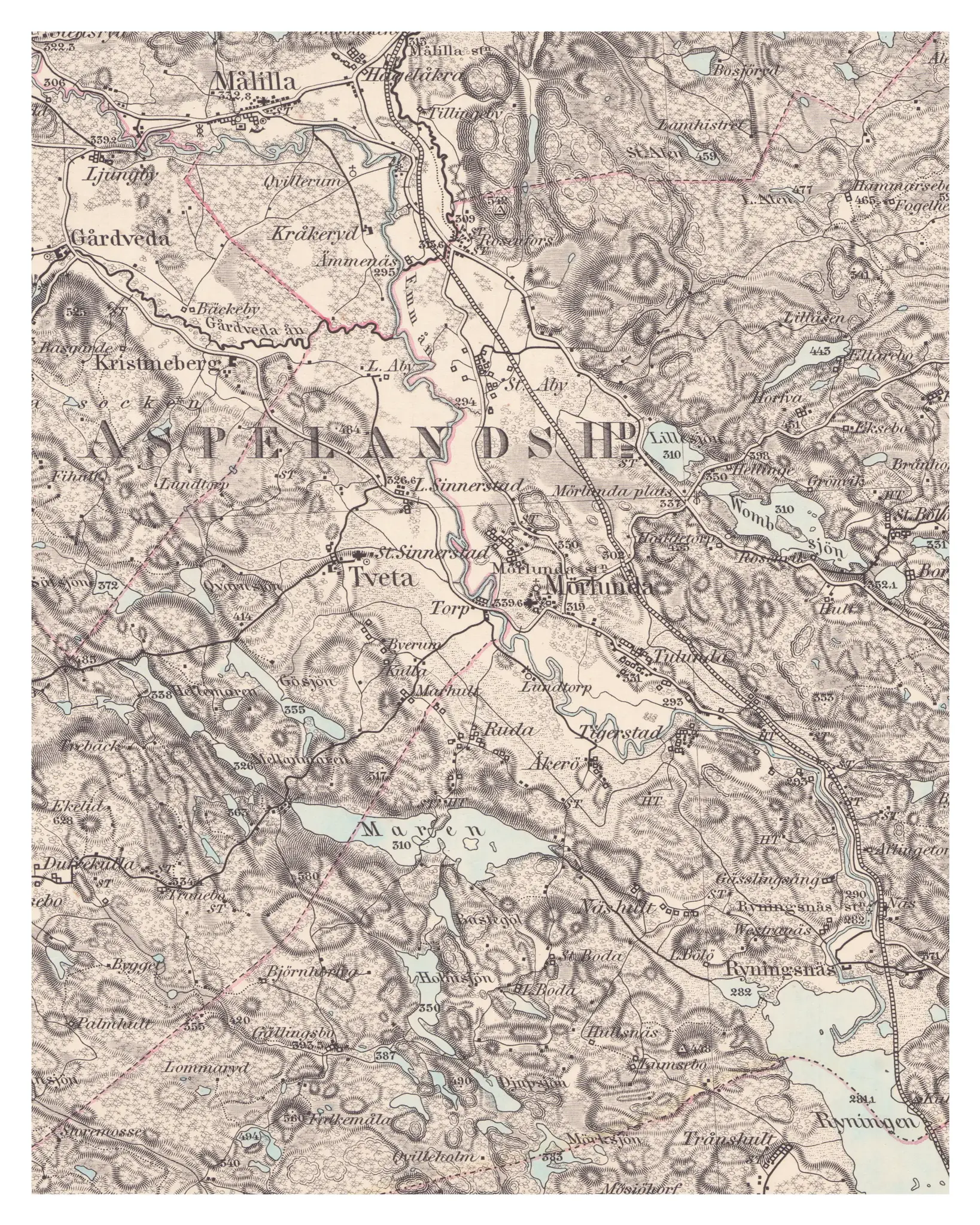 Historisk karta över Mörlunda, år 1876