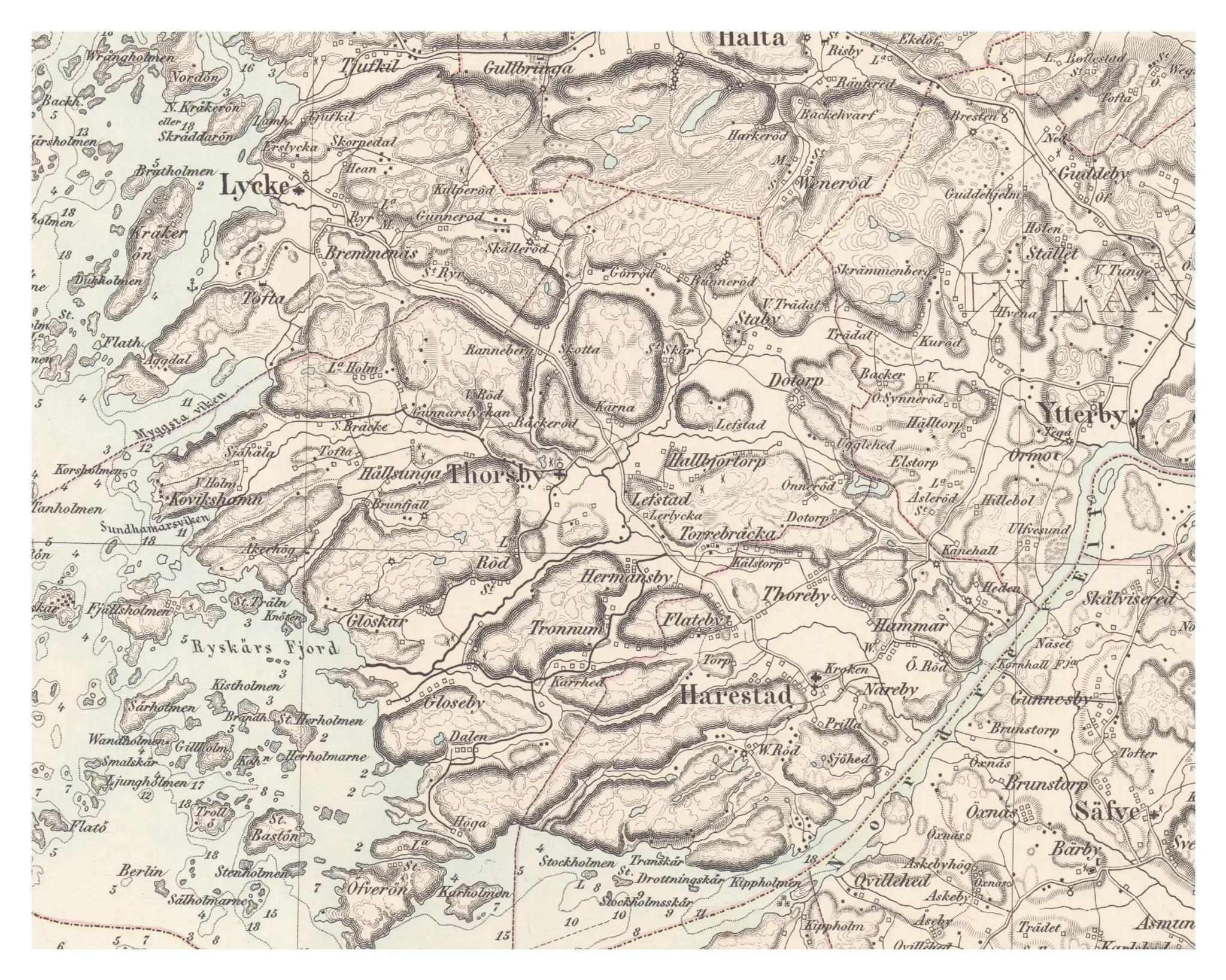 Historisk karta över Kärna, år 1863