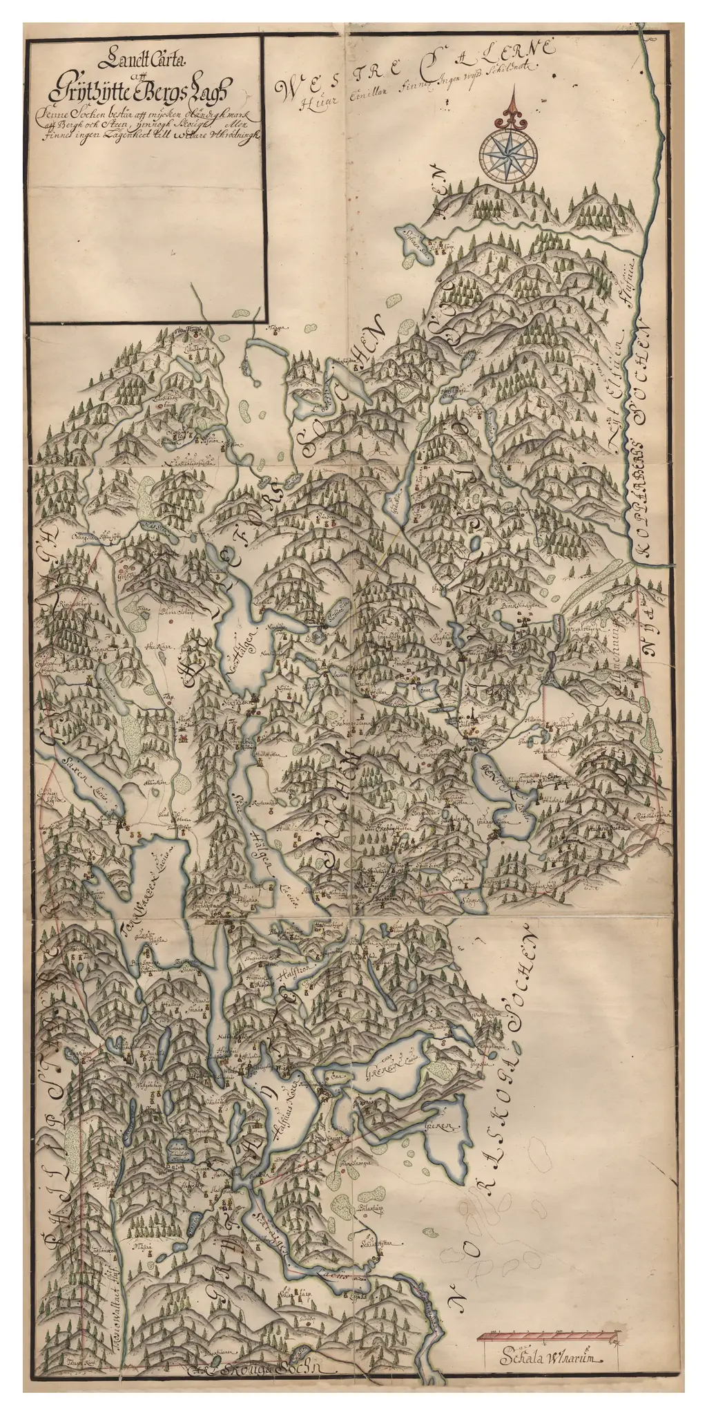 Historisk karta över Grythyttans bergslag, år 1688.