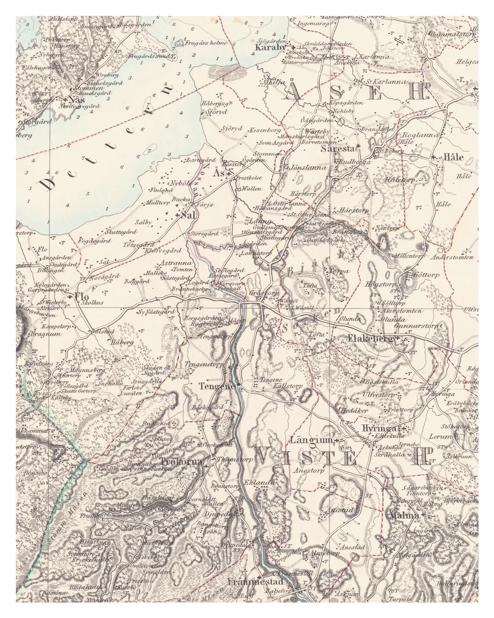 Historisk karta över Grästorp, år 1858