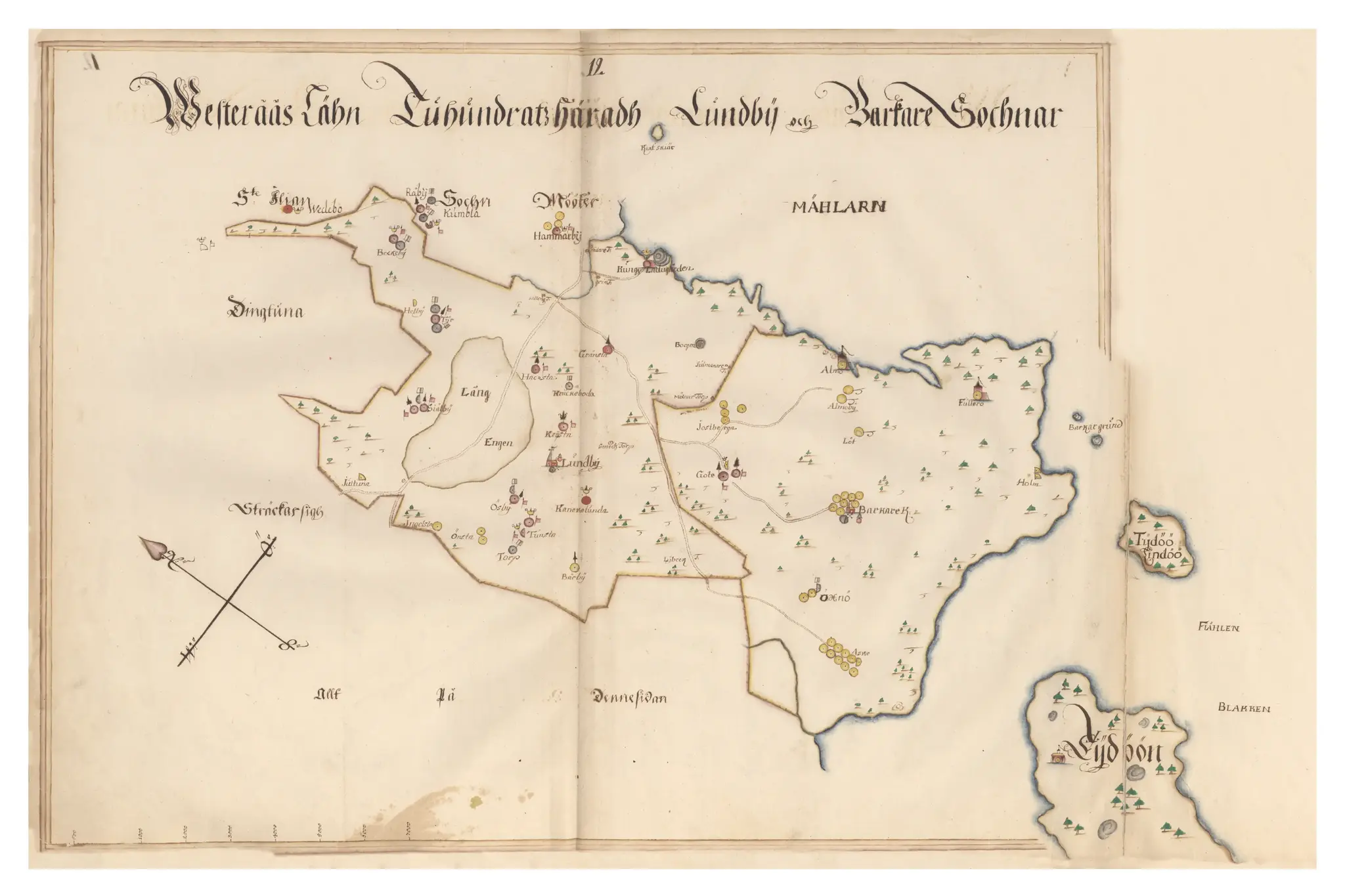 Historisk karta över Barkarö, år 1688