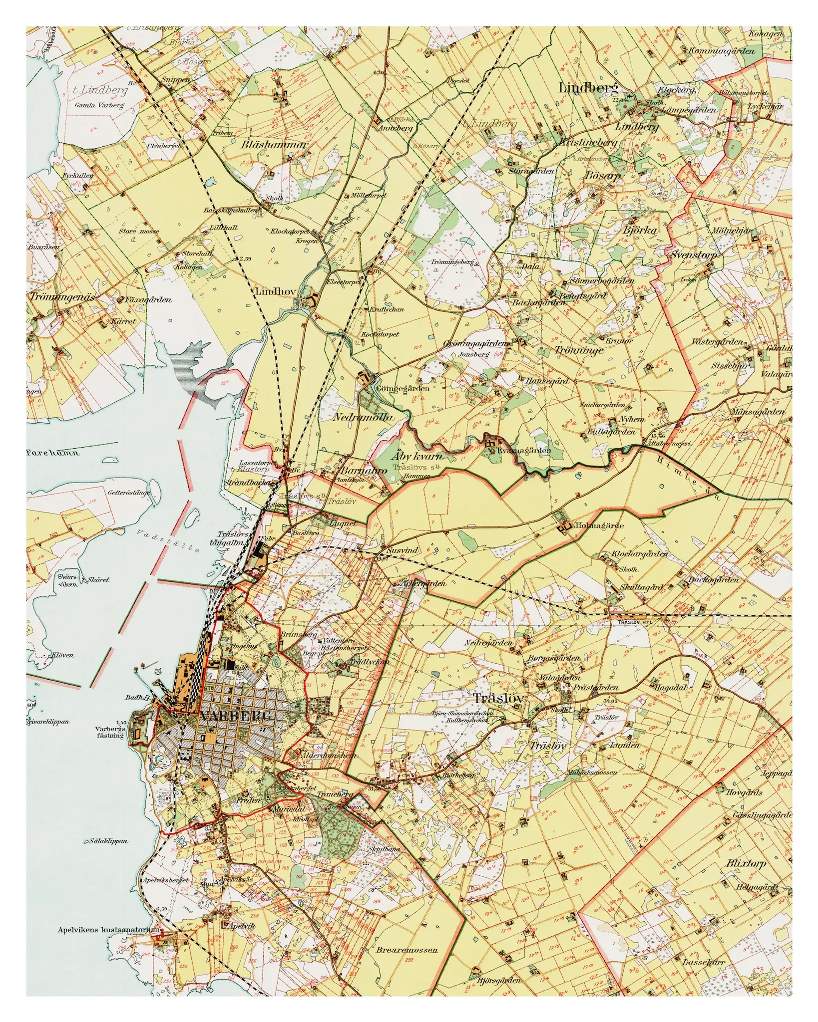 Historisk karta över Varberg, år 1924