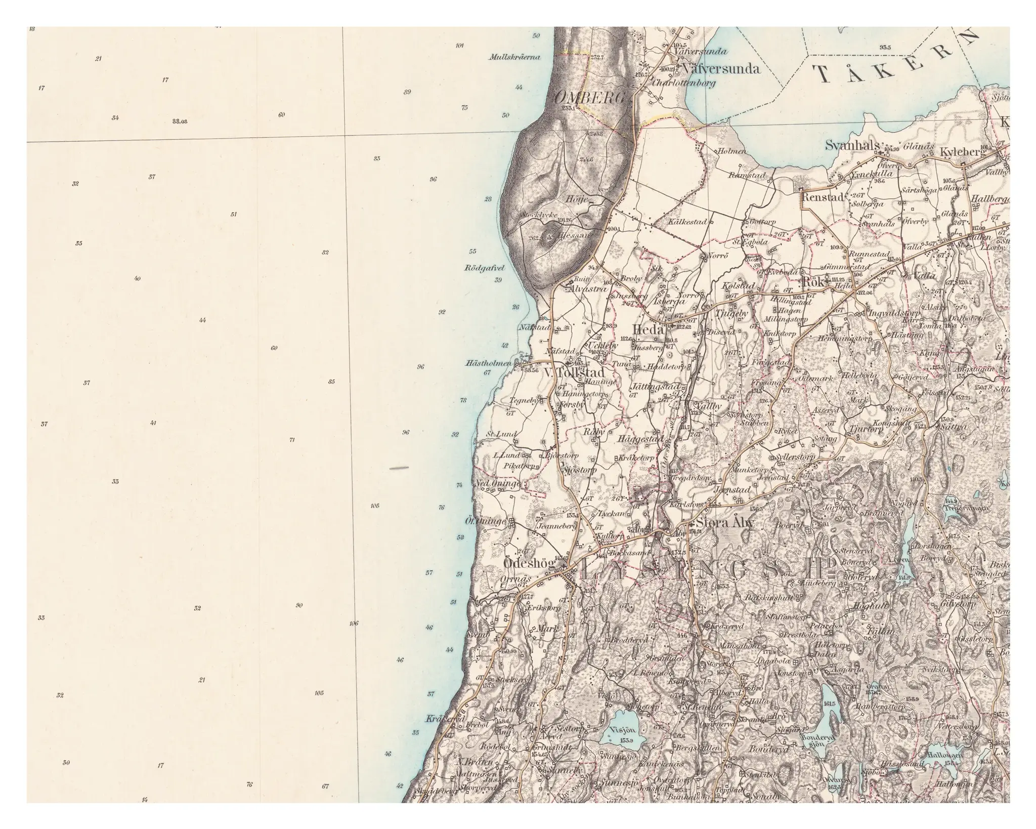 Historisk karta över Ödeshög, år 1884