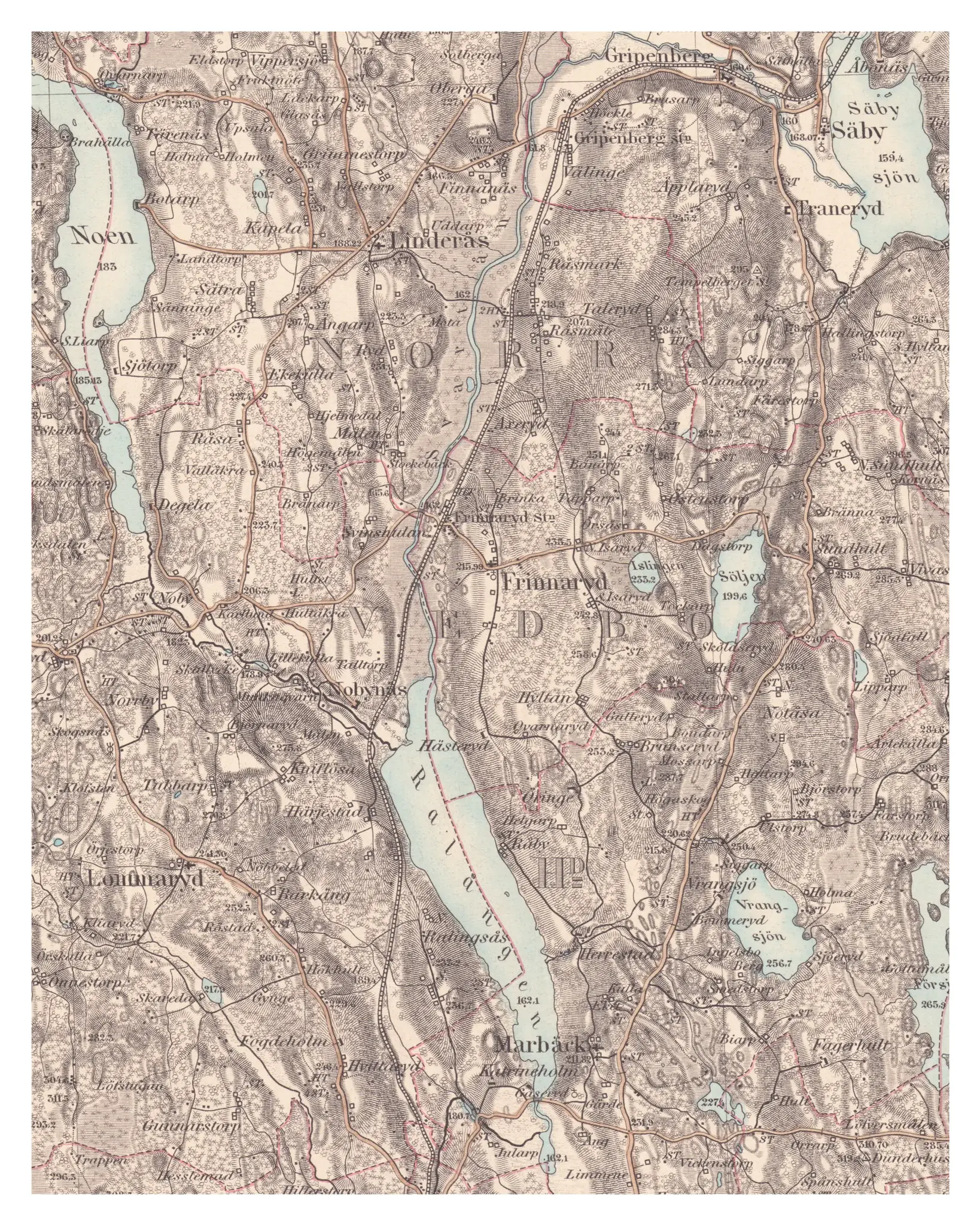 Historisk karta över Frinnaryd, år 1887