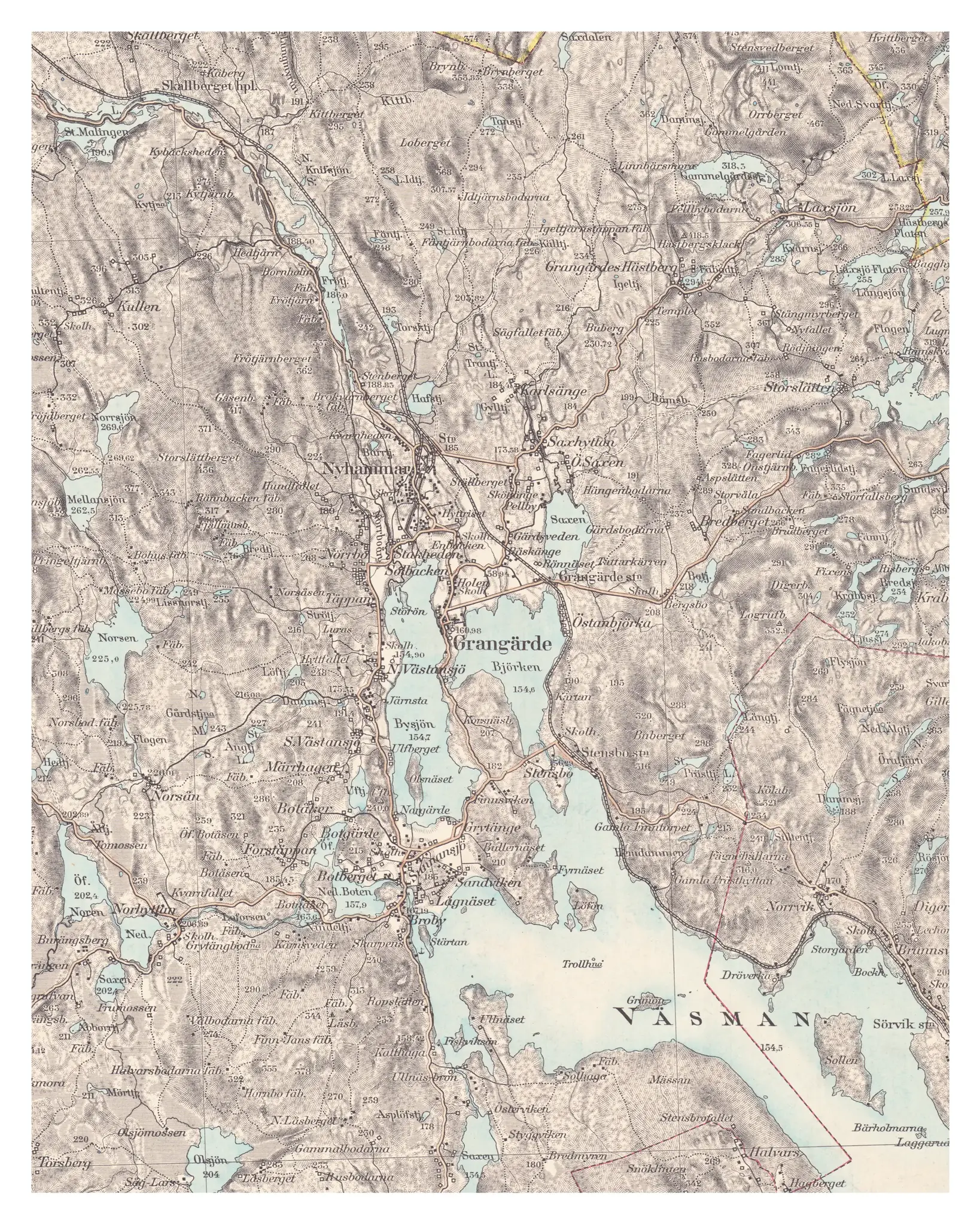 Historisk karta över Grangärde och Sunnansjö, år 1912