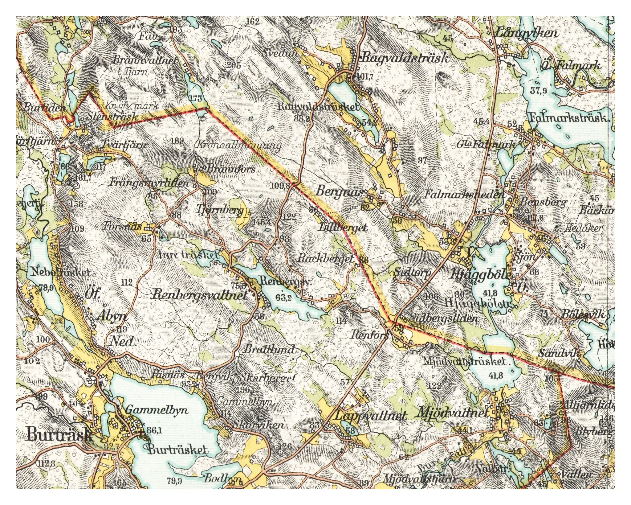 Historisk karta över Renbergsvattnet, år 1906