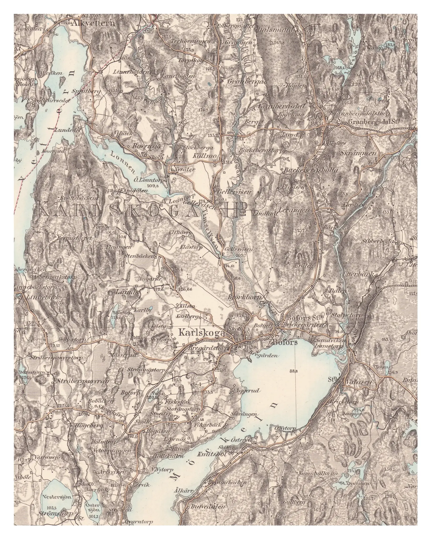 Historisk karta över Karlskoga, år 1889