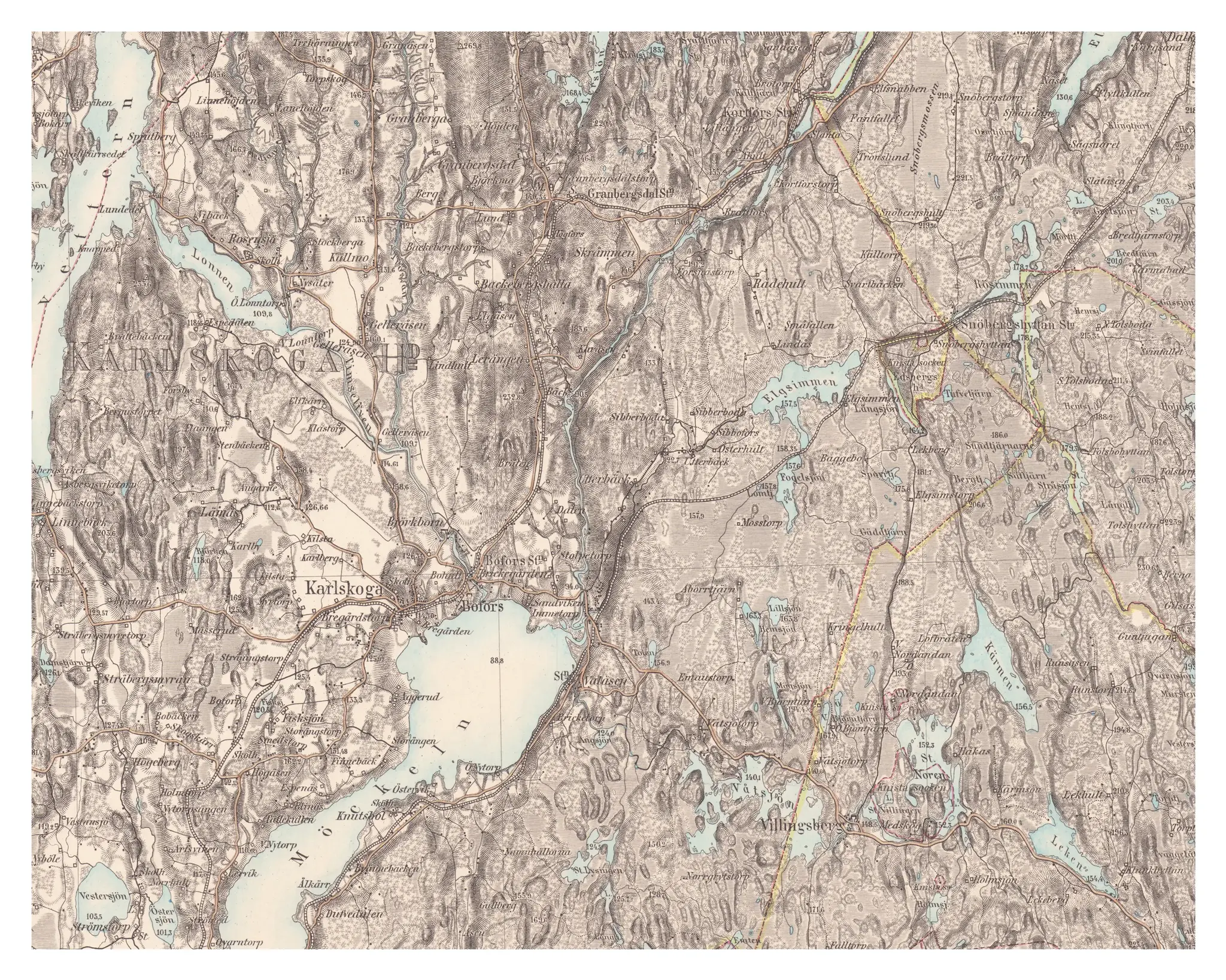Historisk karta över Karlskoga med Våtsjön, år 1889