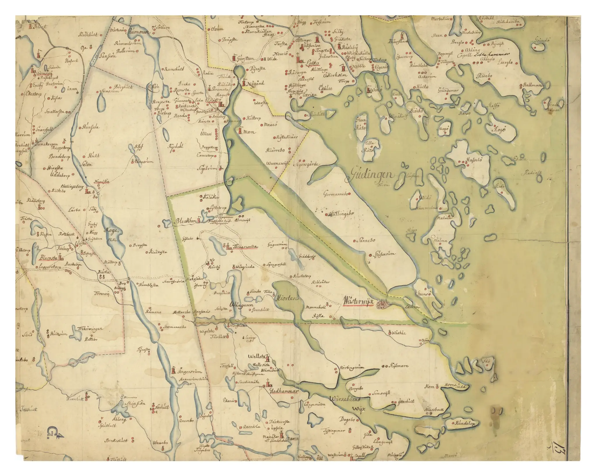 Historisk karta över Västervik med omnejd, ca. 1700