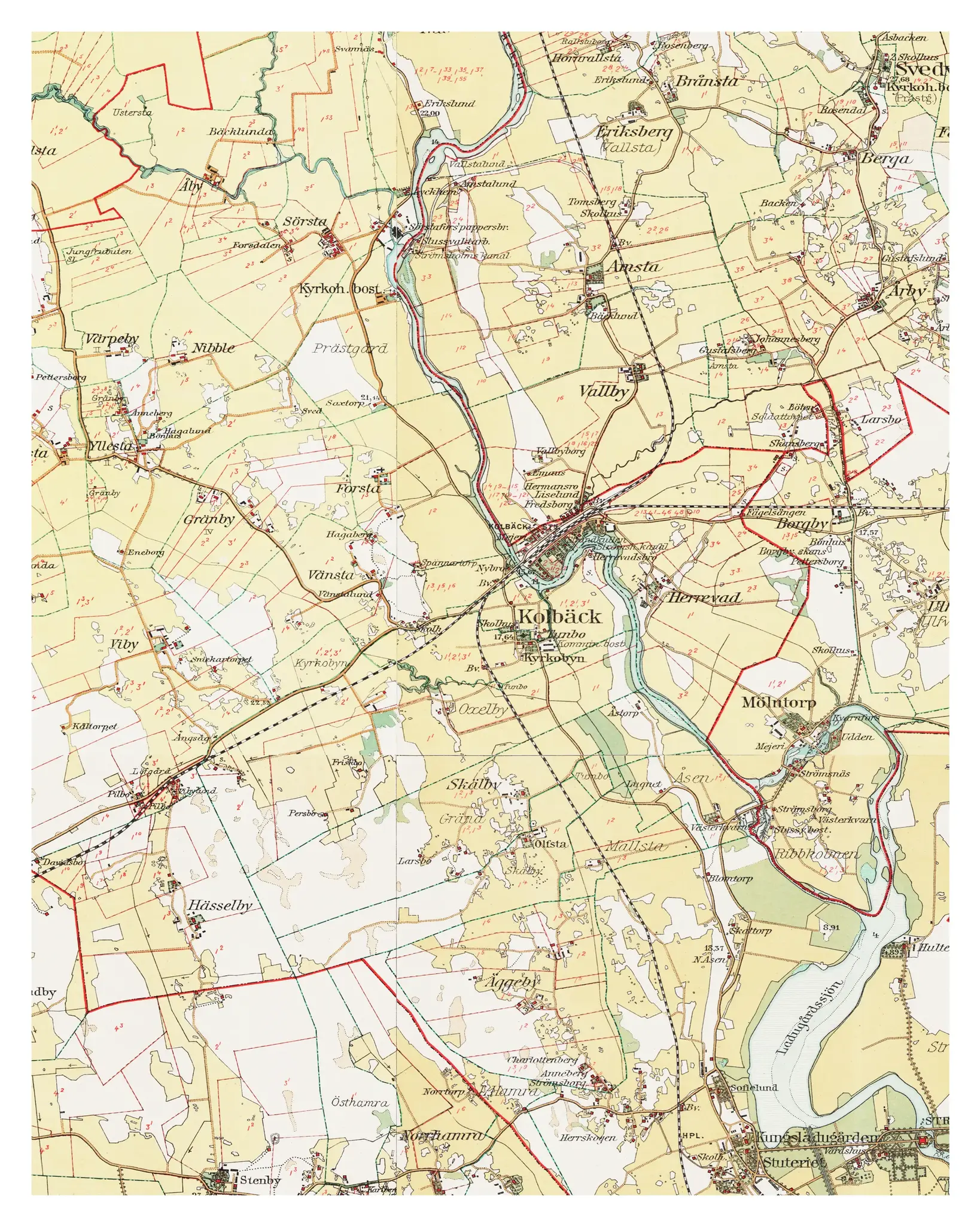 Historisk karta över Kolbäck, år 1907