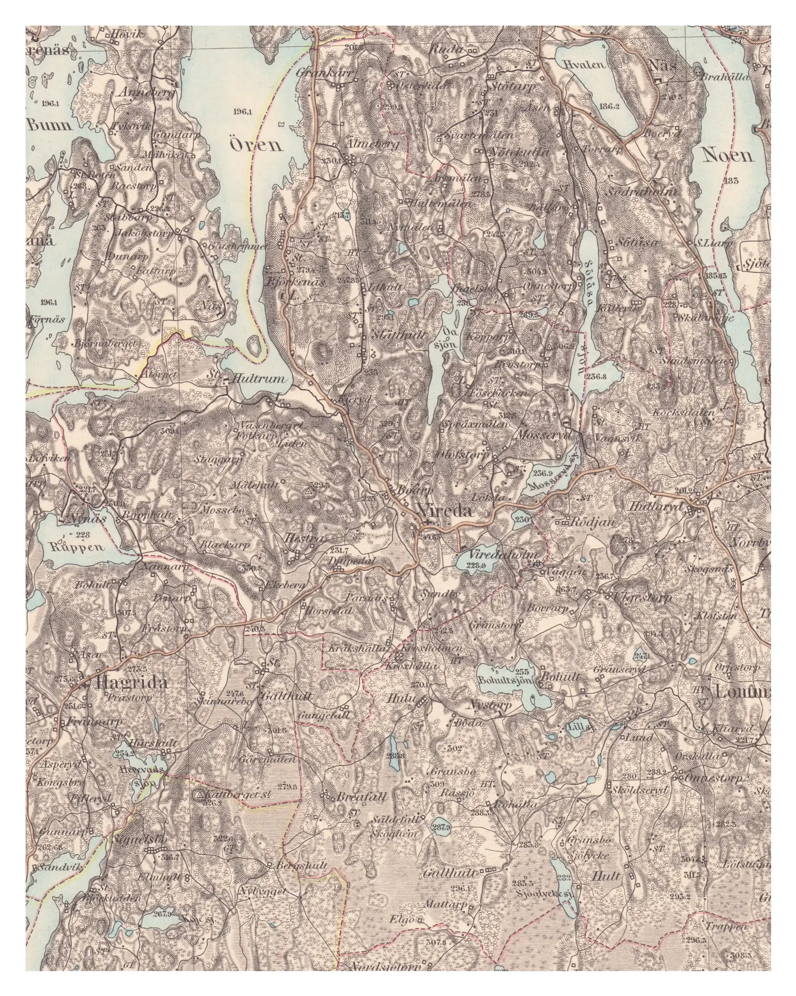 Historisk karta över Vireda, år 1887