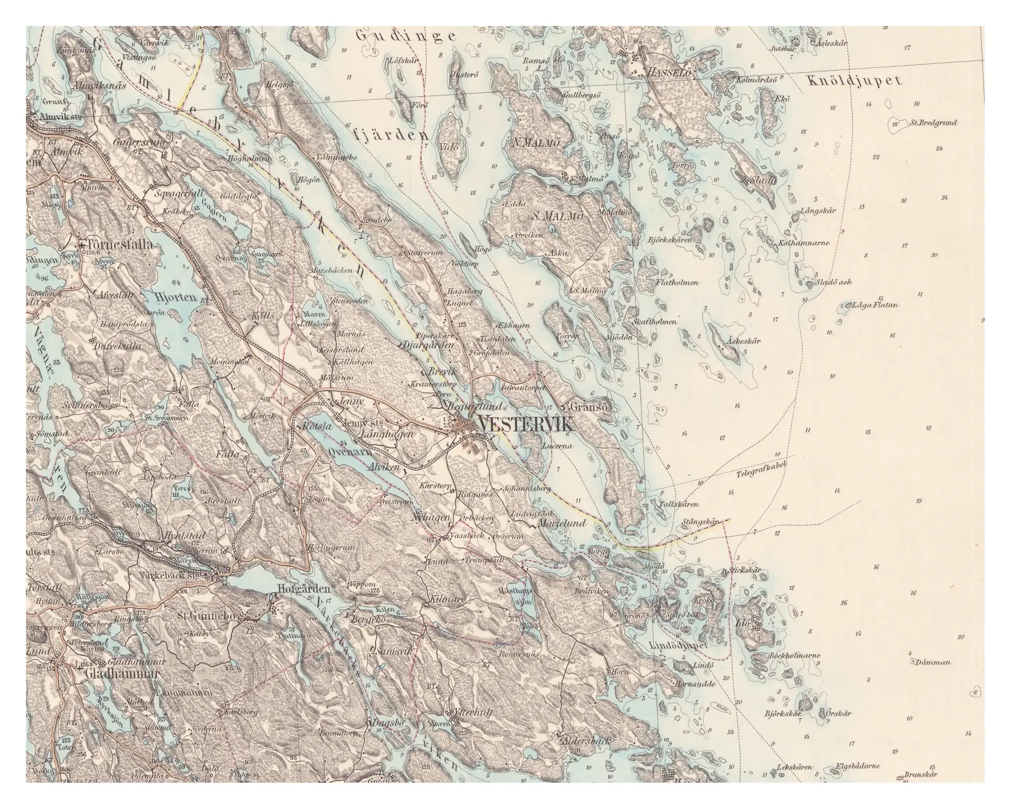 Historisk karta över Västervik, år 1883
