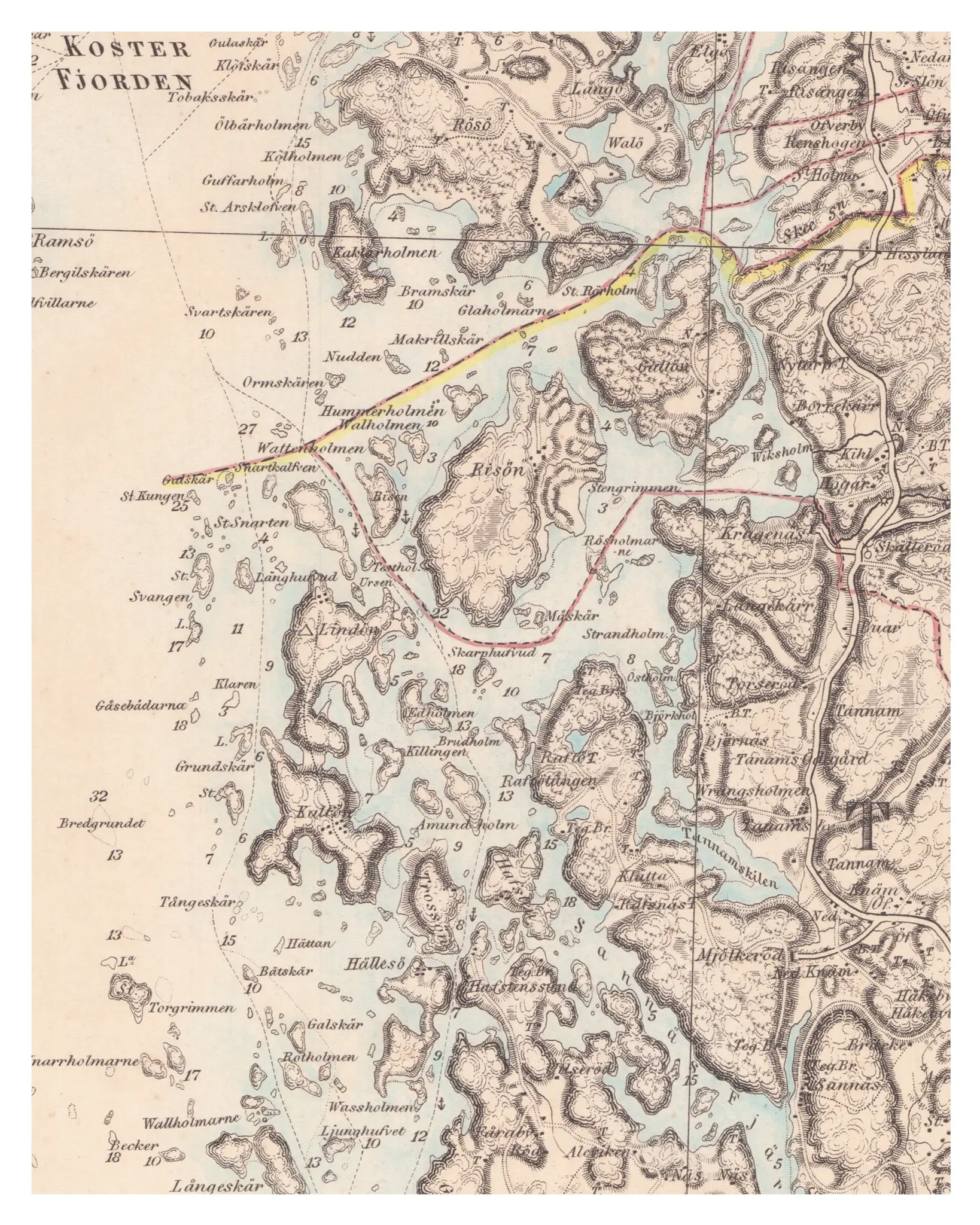 Historisk karta över Resö och Galtö, år 1858