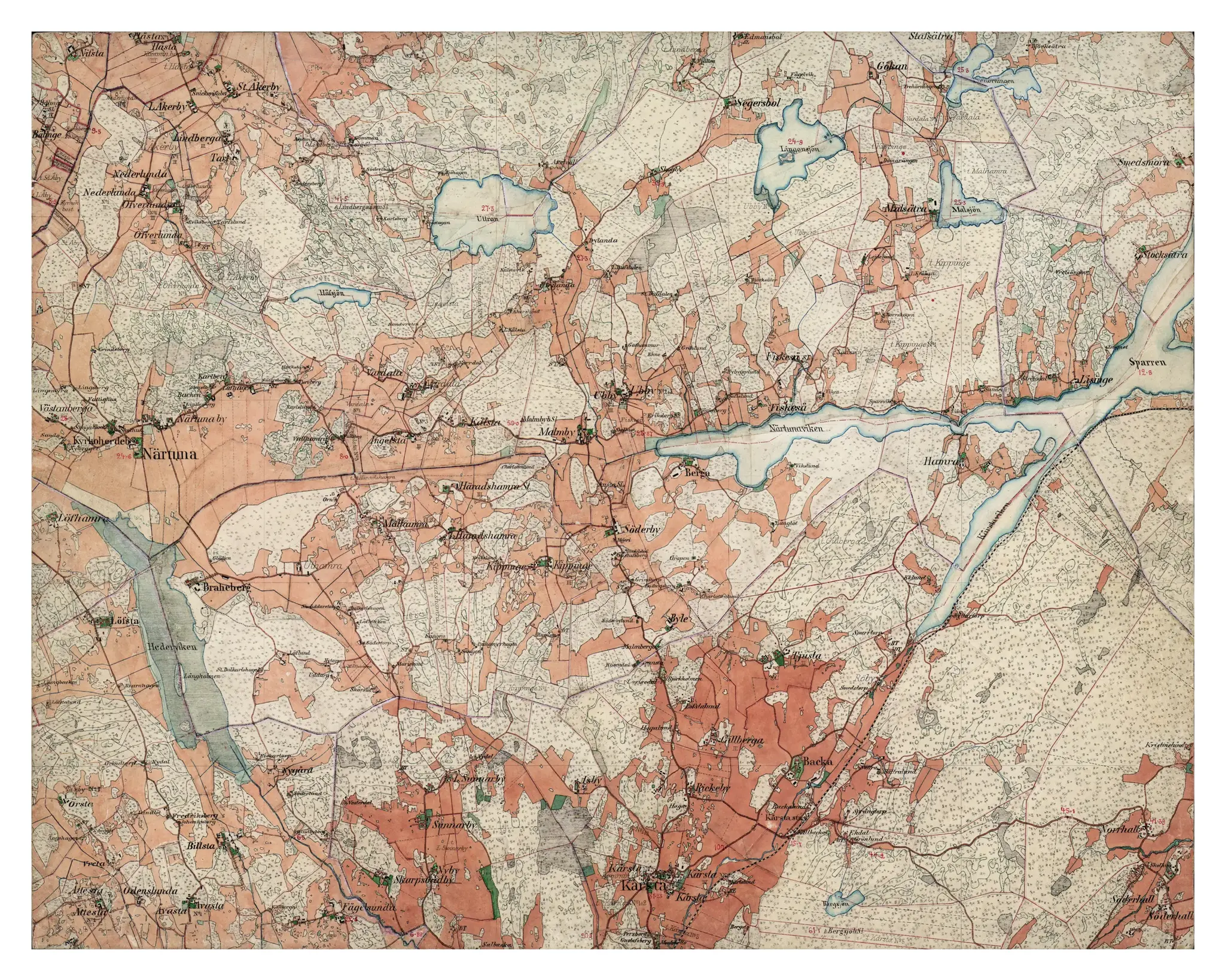 Historisk karta över Närtuna, år 1901-1906
