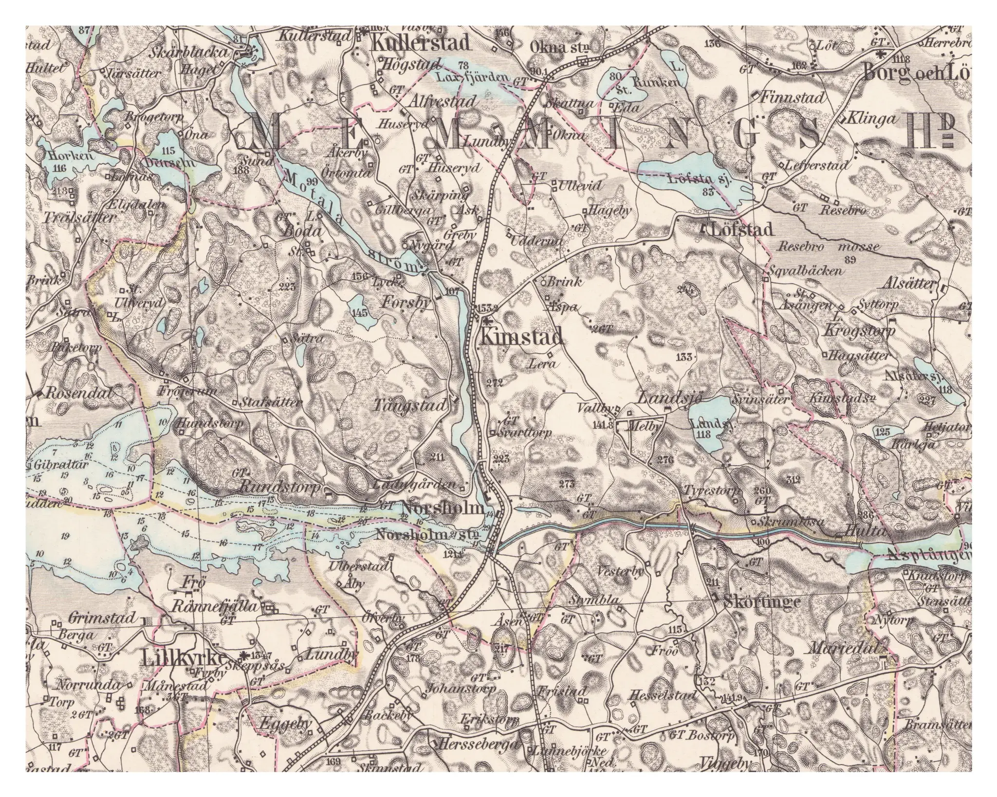 Historisk karta över Norsholm och Kimstad, år 1878