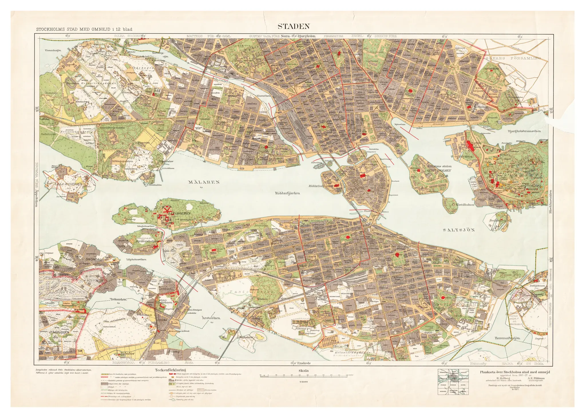 Historisk karta över Stockholm, år 1927