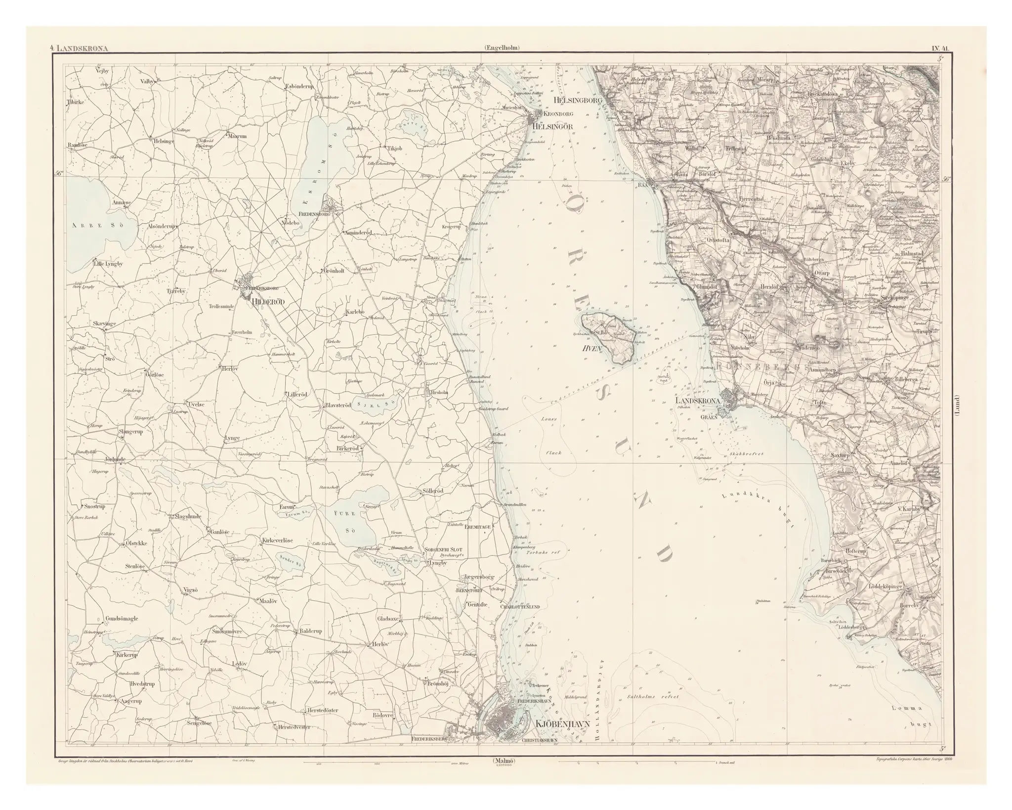 Generalstabskartan över Landskrona, år 1860