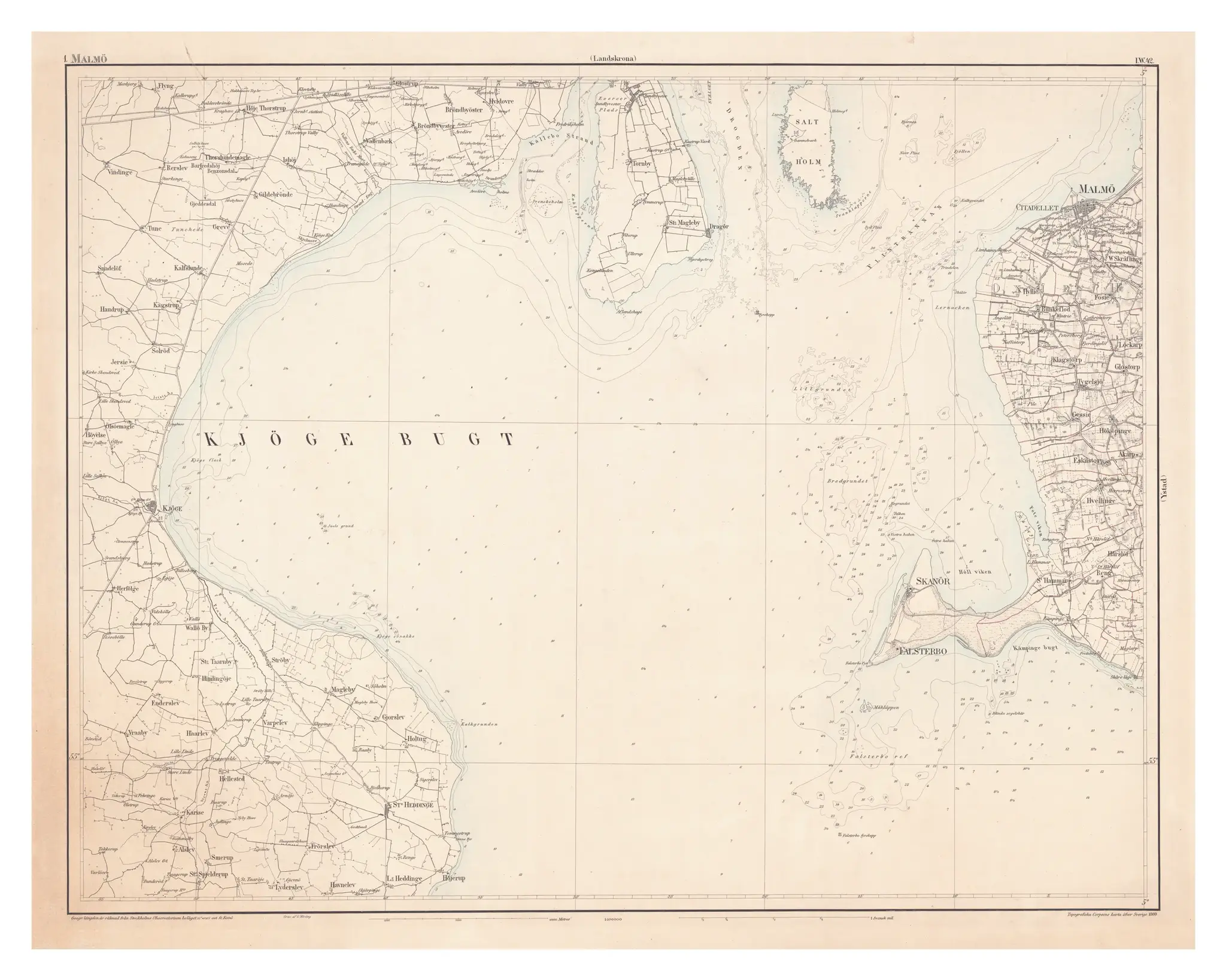 Generalstabskartan över Malmö, år 1860