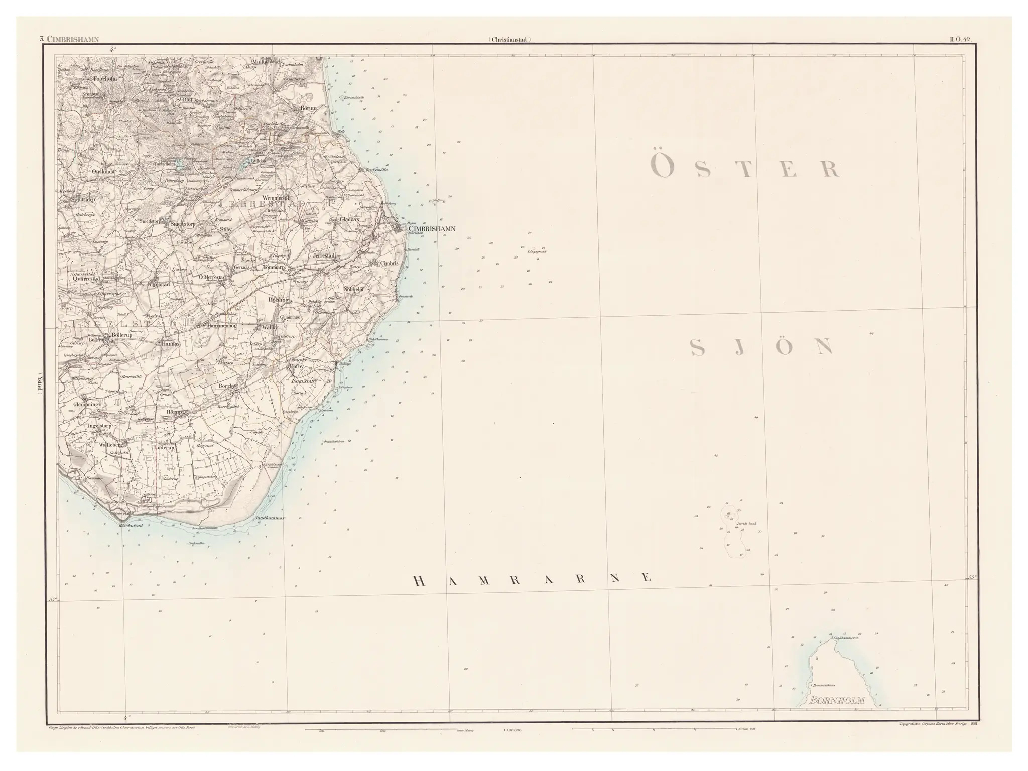 Generalstabskartan över Simrishamn, år 1861