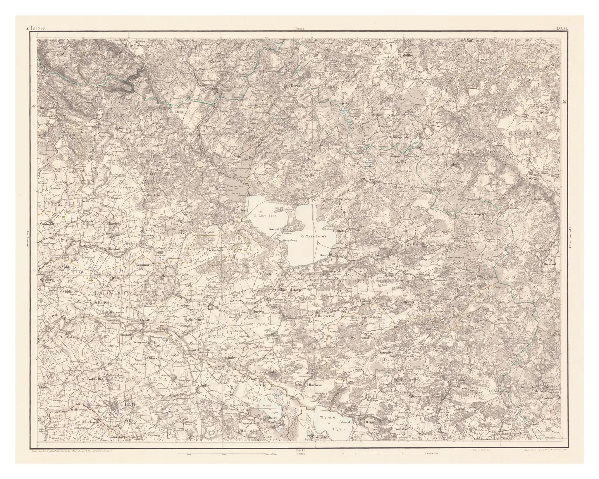 Generalstabskartan över Lund, år 1865