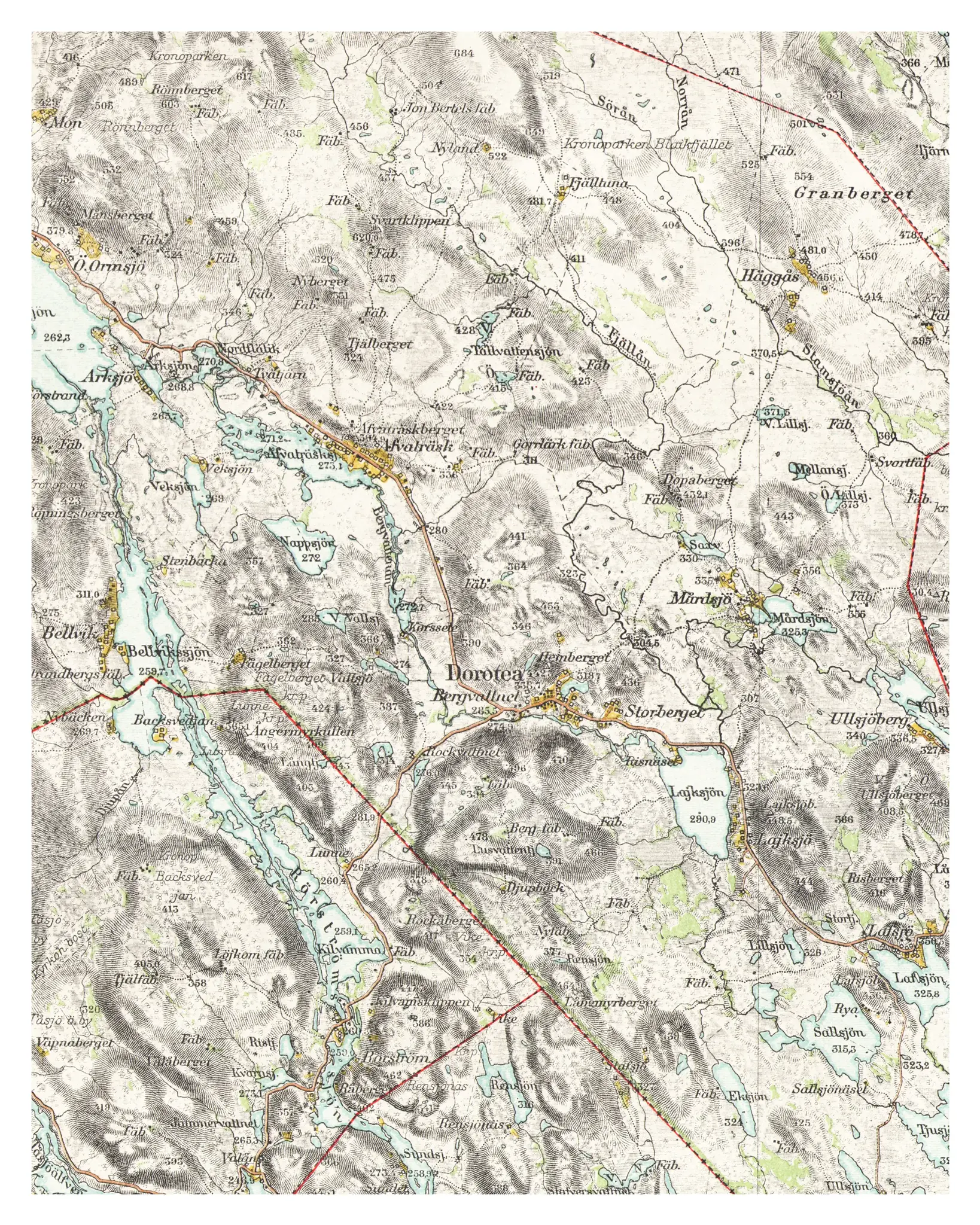 Historisk karta över Dorotea och Avaträsk, år 1907