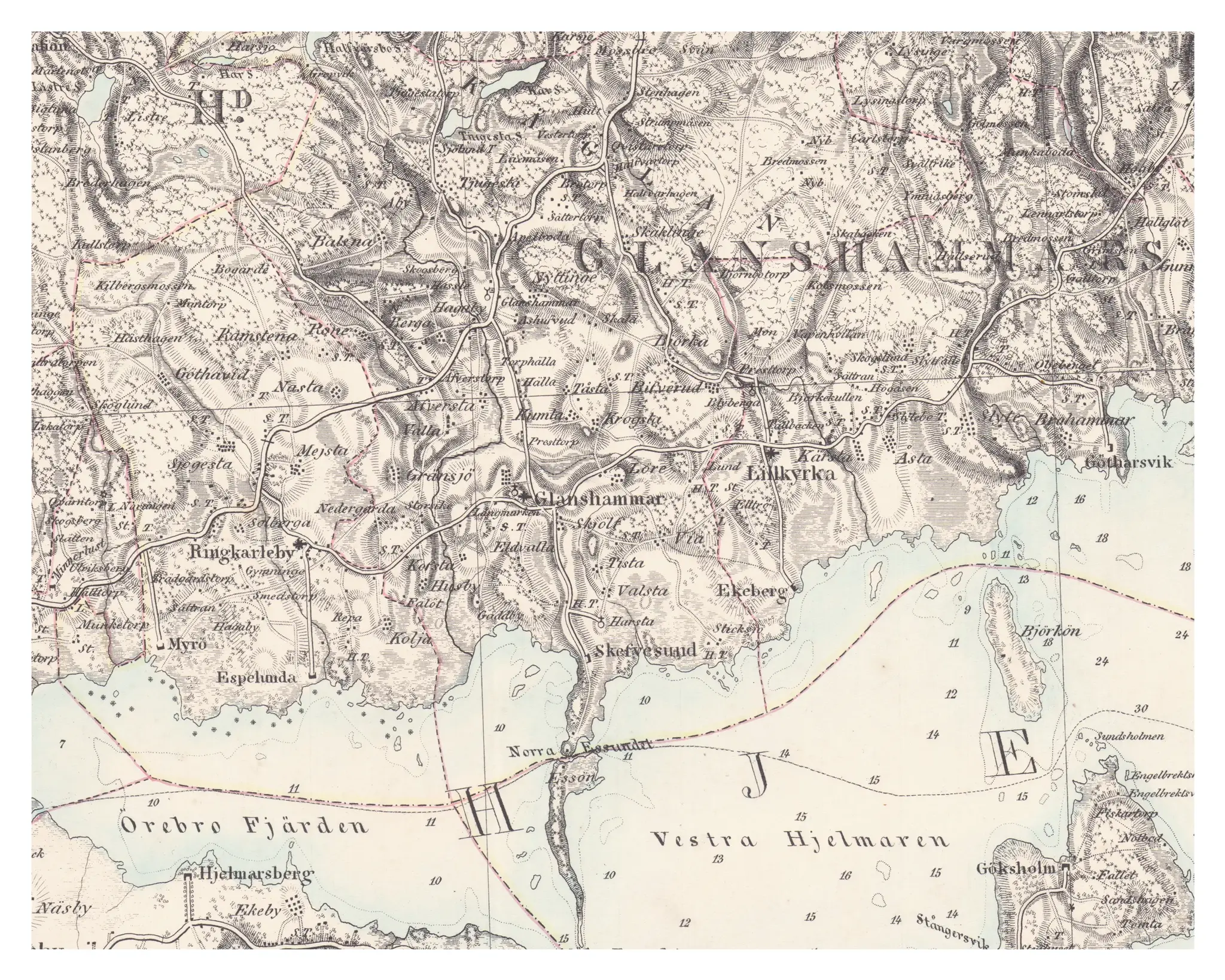 Historisk karta över Glanshammar, år 1859