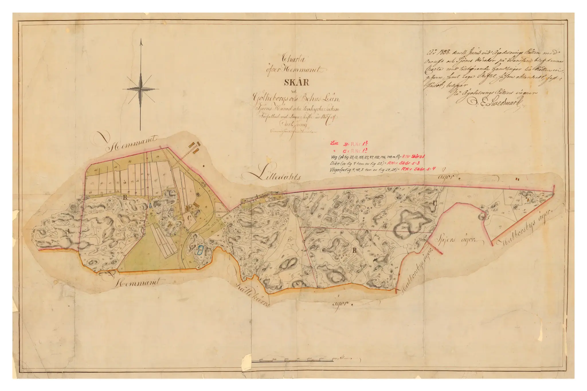 Historisk karta över Skår/Kåtorp, år 1838