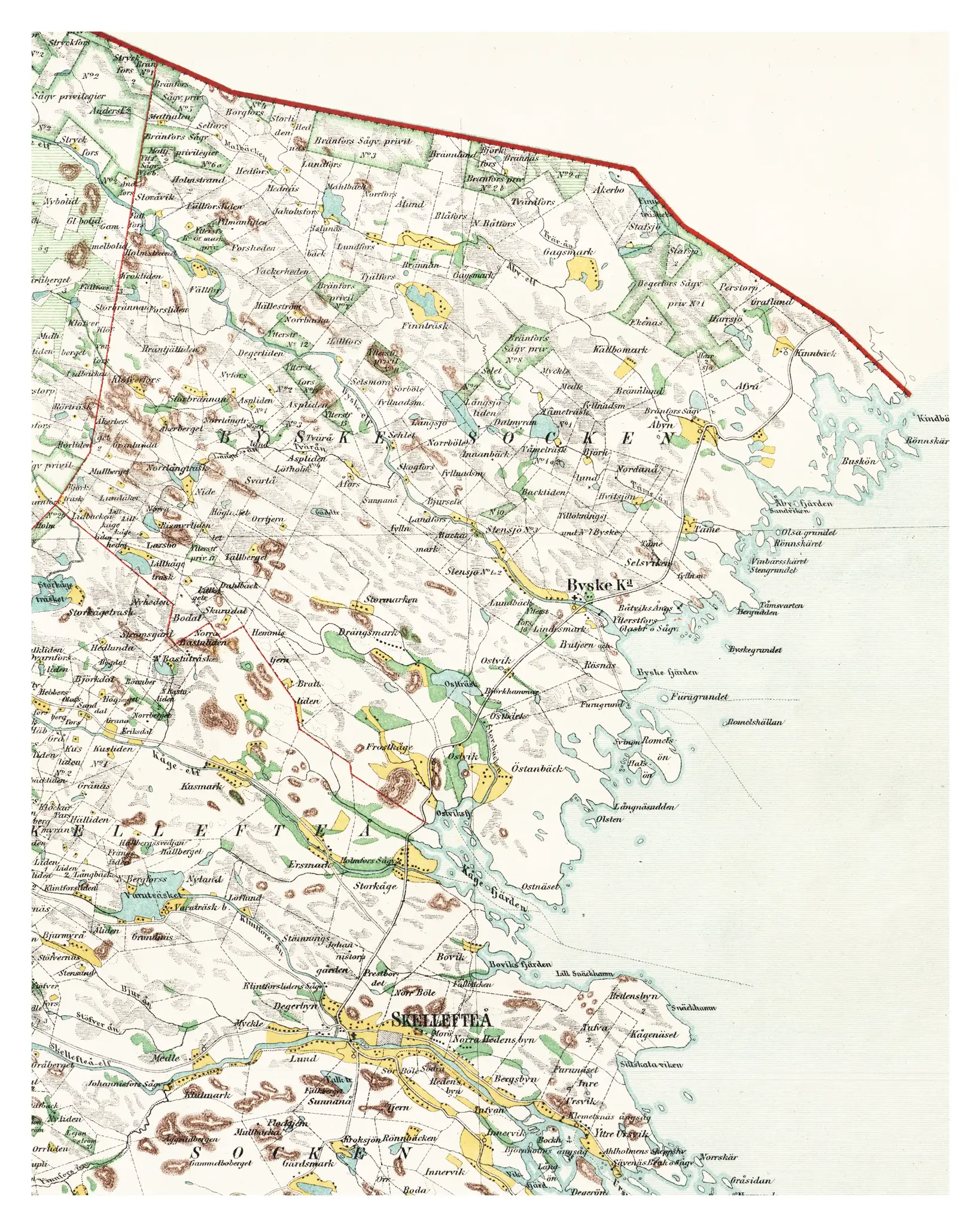Historisk karta över Byske socken, år 1870-1878