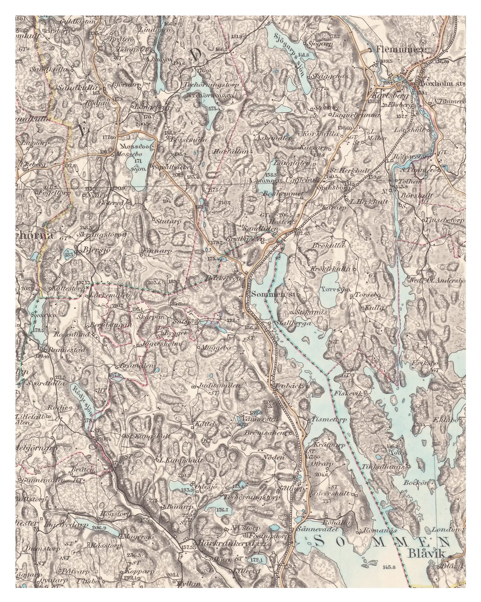 Historisk karta över Sommen, år 1884