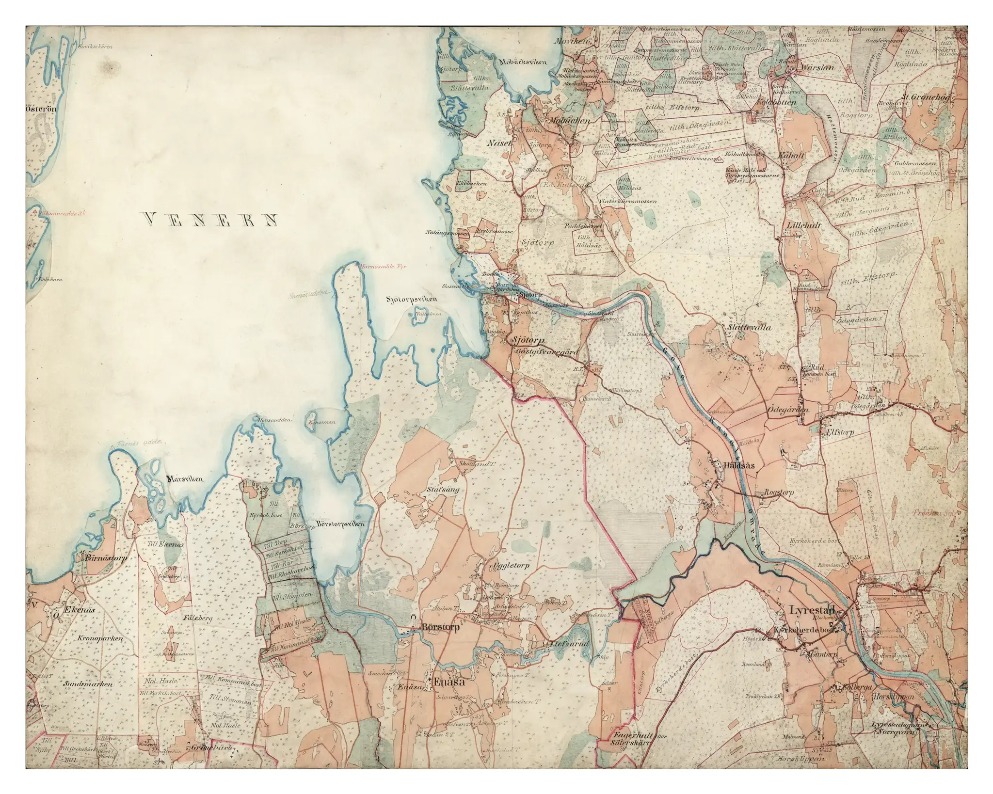 Historisk karta över Lyrestad och Sjötorp, år 1877-1882