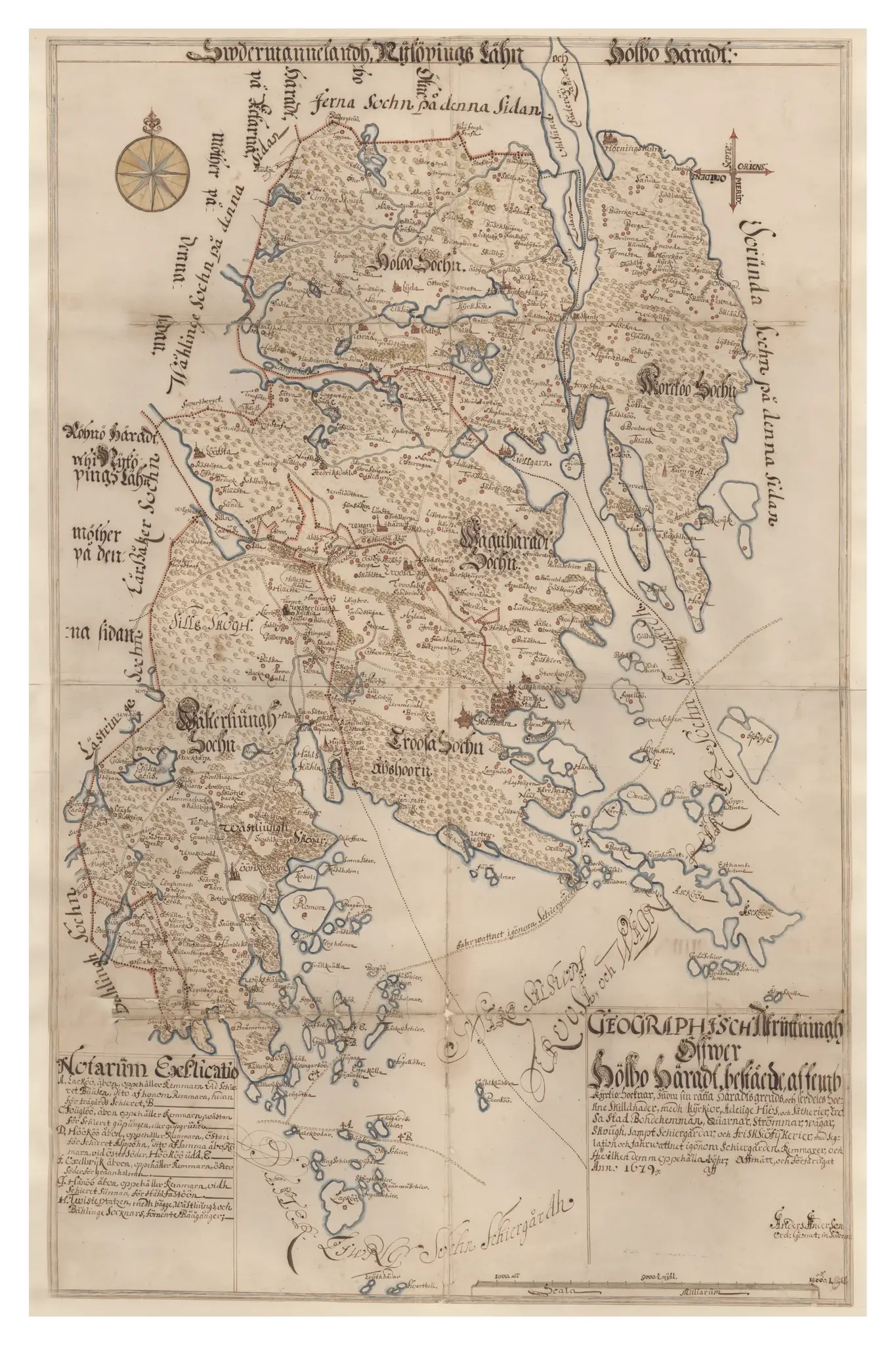 Historisk karta över Hölebo härad, år 1679