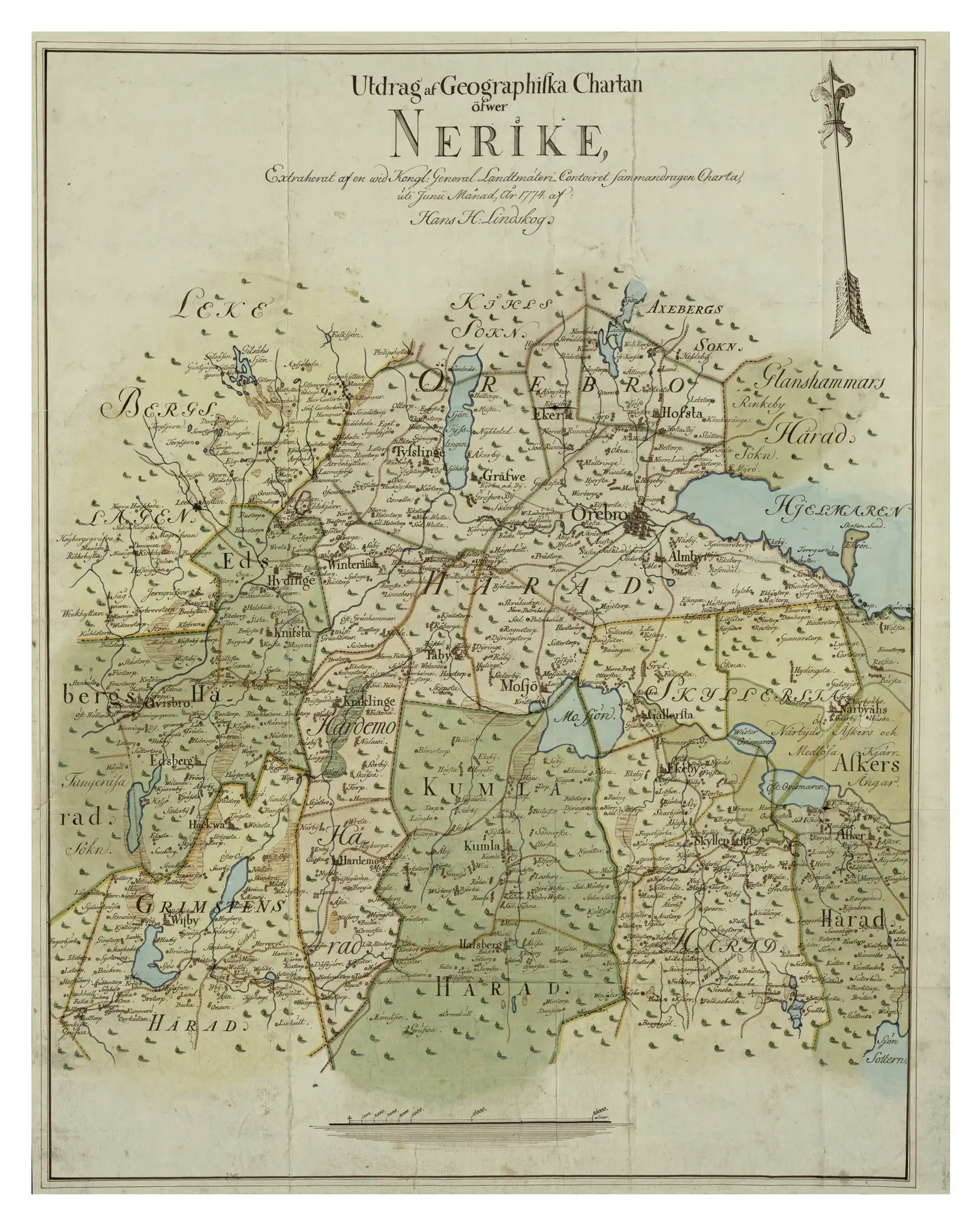 Historisk karta över Närke, år 1774