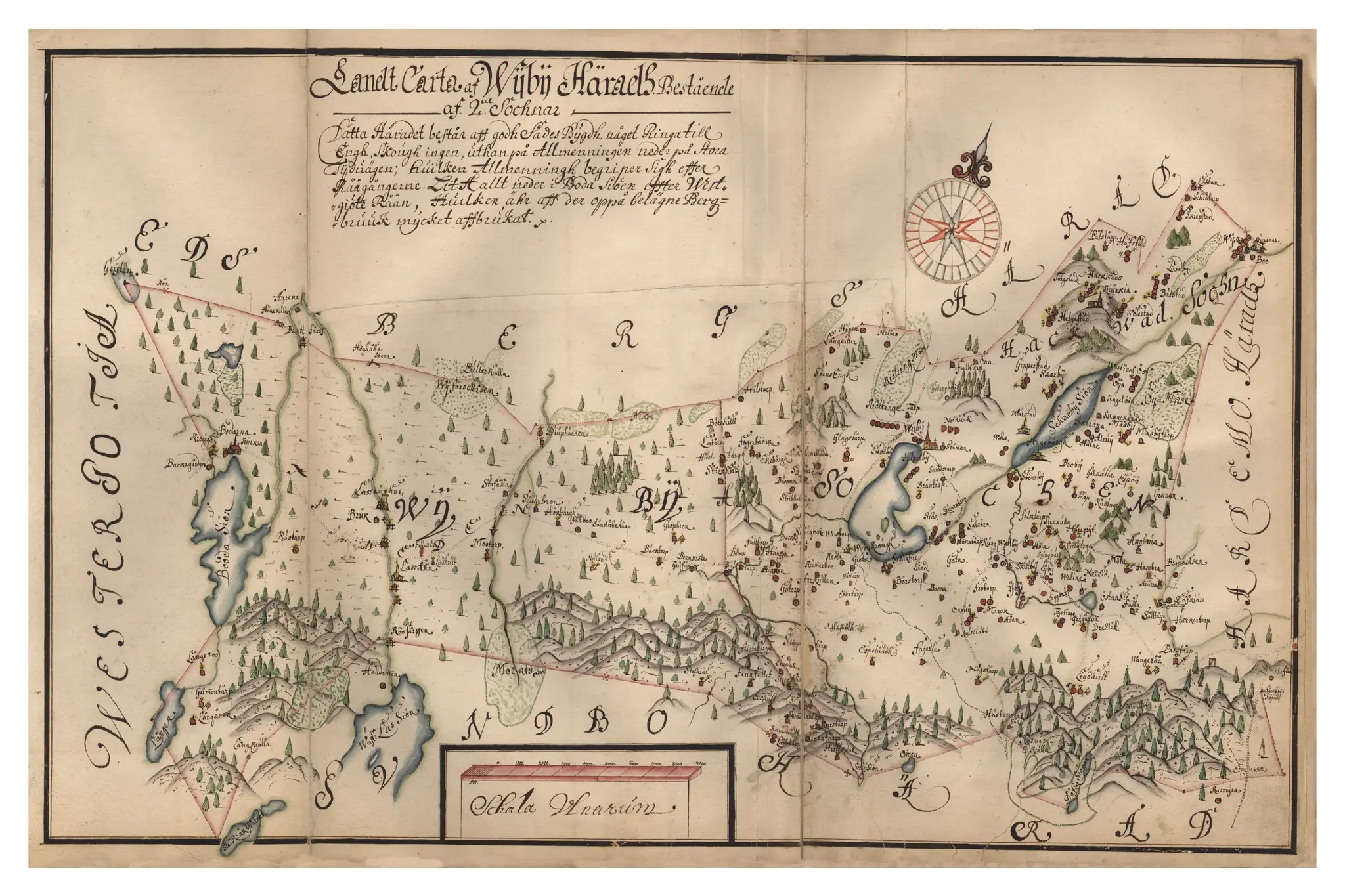 Historisk karta över Viby härad, år 1688