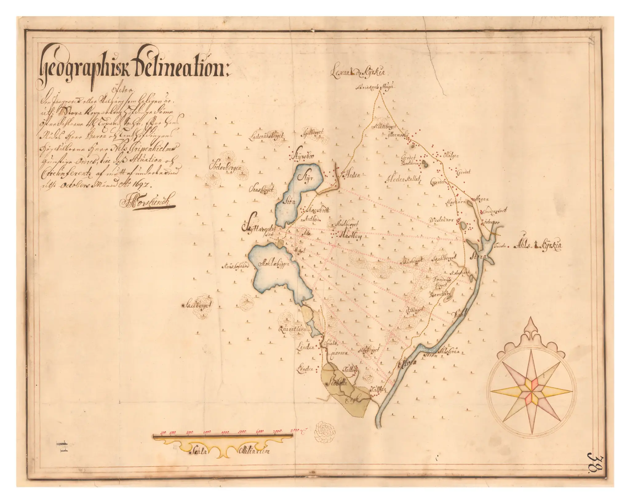 Historisk karta över Rältlindor, år 1697