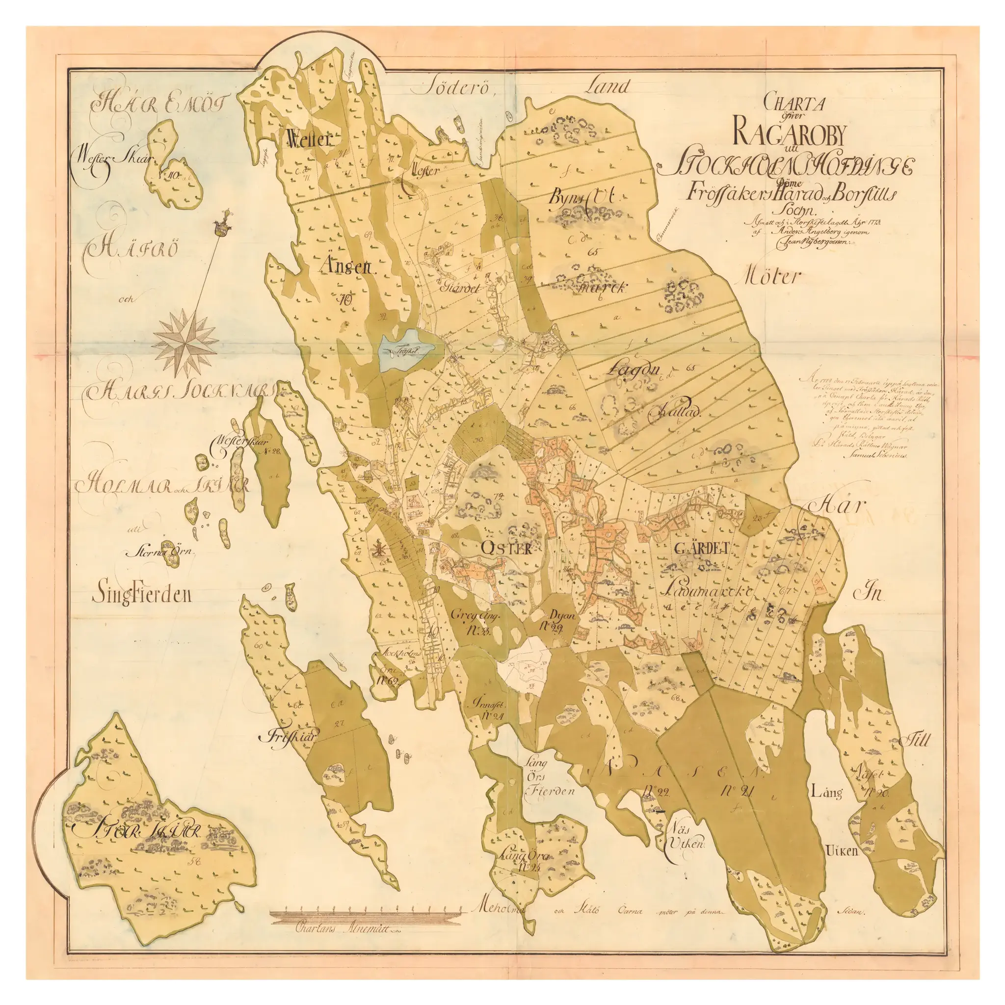 Historisk karta över Raggarön, år 1773