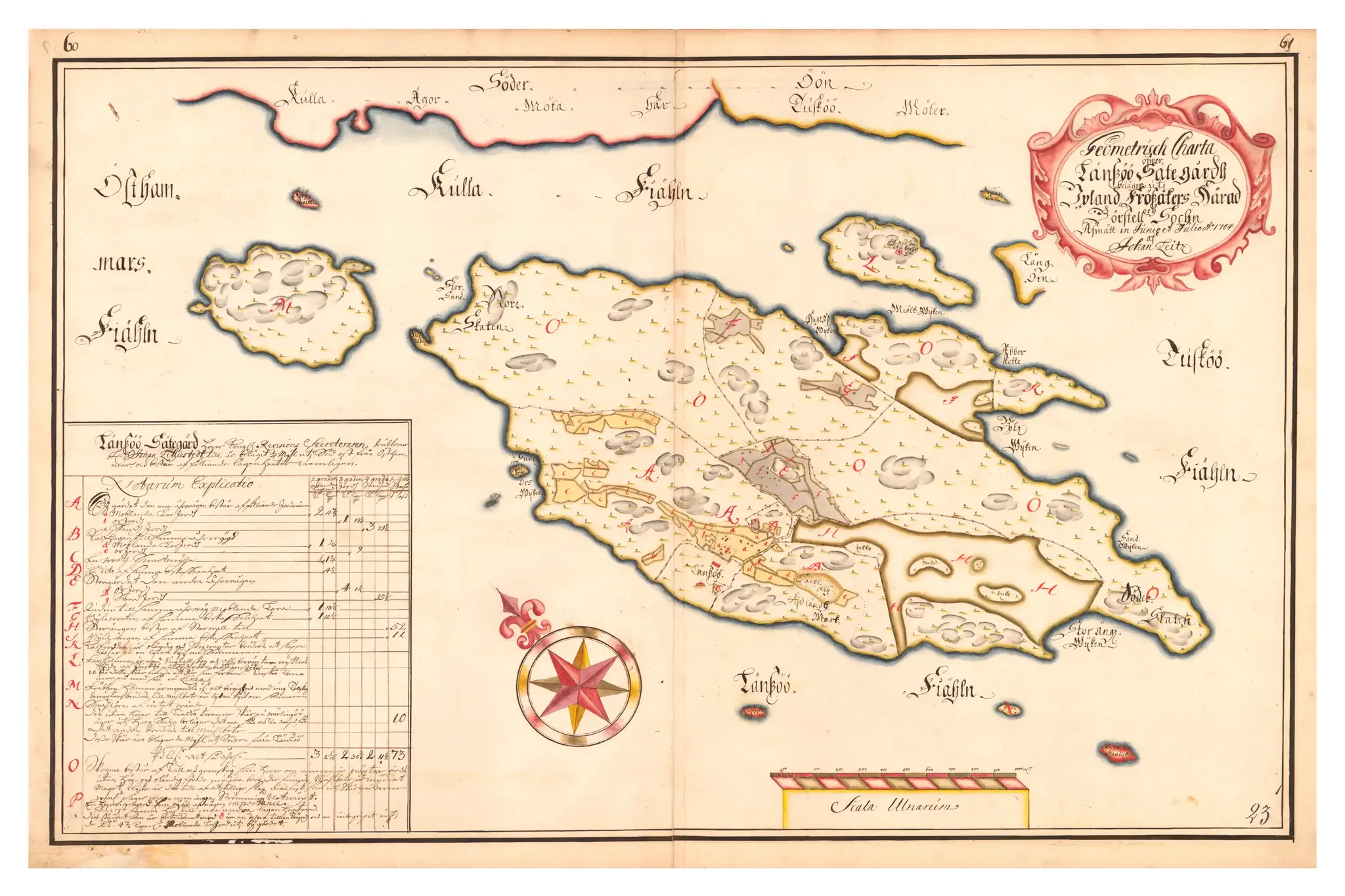 Historisk karta över Länsö och Frebbenholmen, år 1702