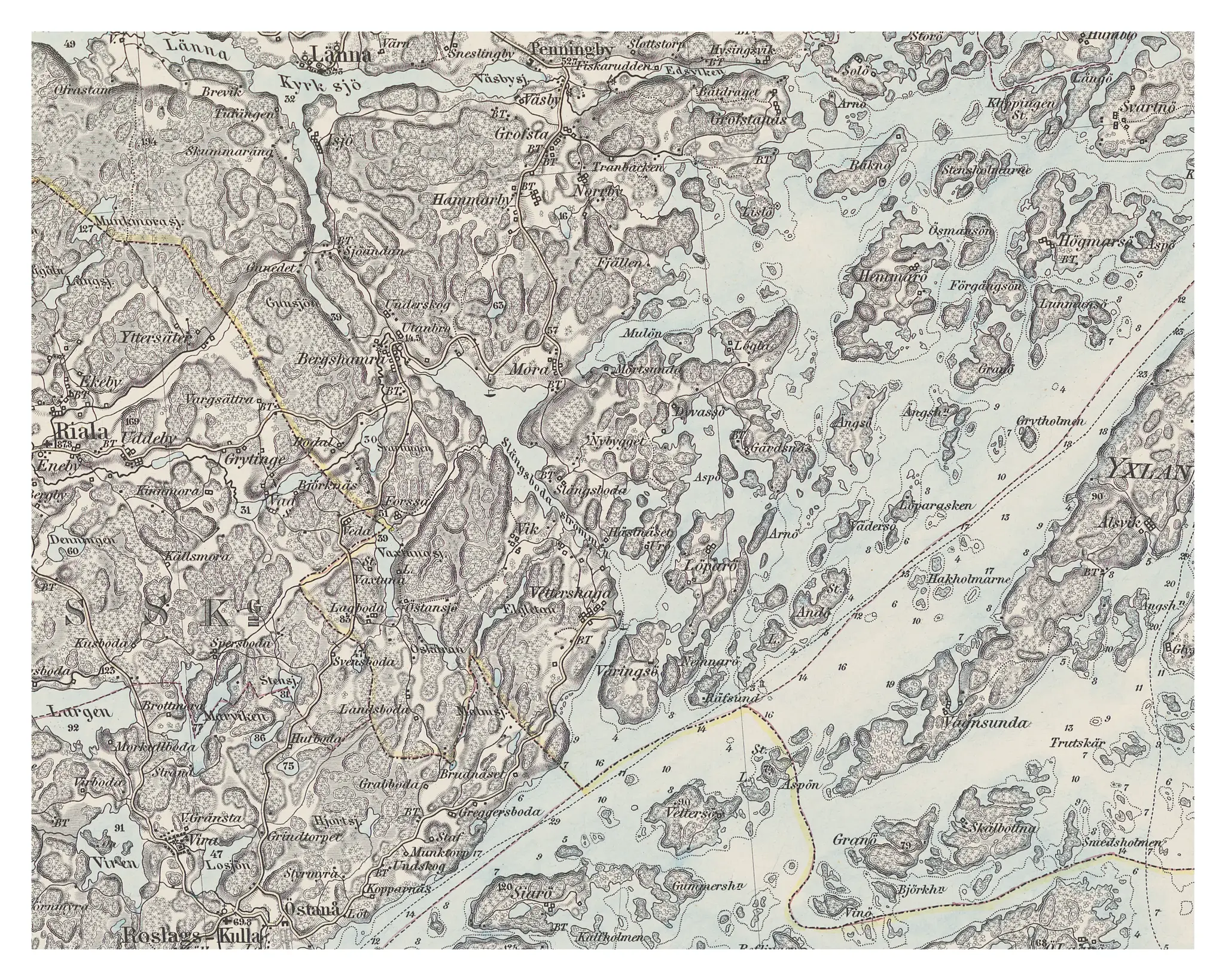 Historisk karta över Bergshamra och Löparö, år 1875