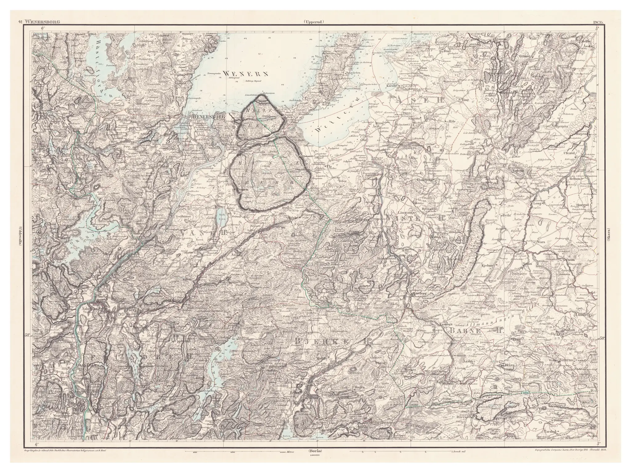 Historisk karta över Vänersborg, år 1858