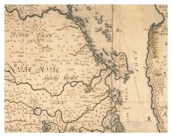 Historisk karta över Rockneby och Skäggenäs, år 1654