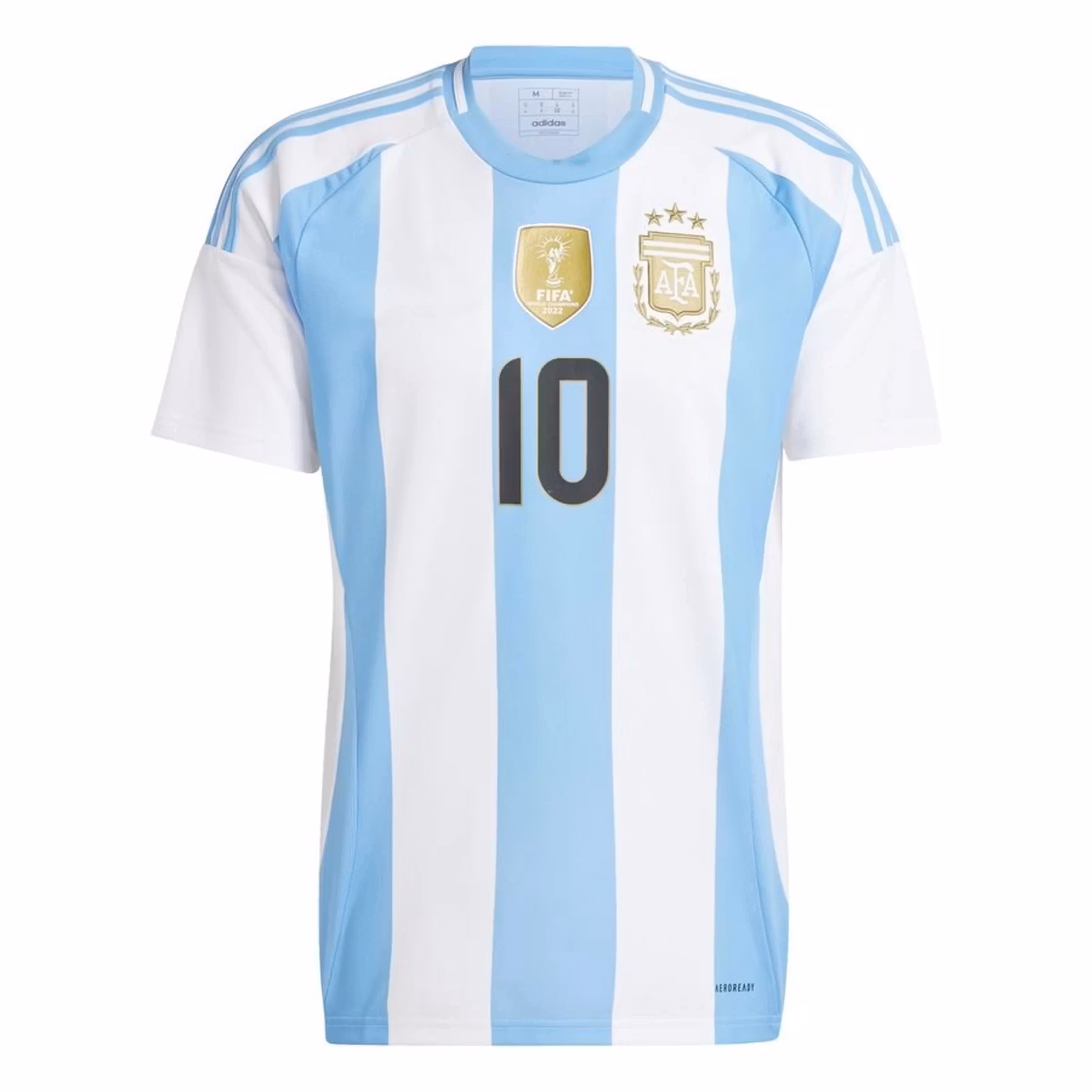 Argentina Messi fotbollströja för barn, ljusblå-vit randig med nummer 10.