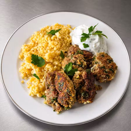 Turkisk köfte (köttbullar) med bulgur och mynta-tzatziki