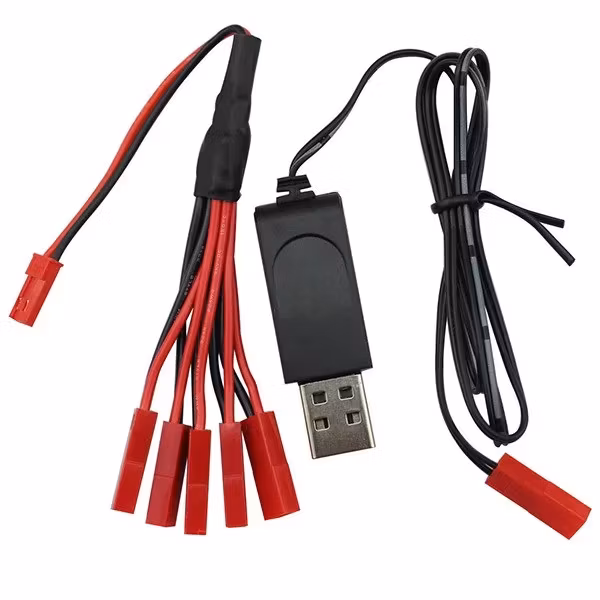 1S 3,7 volt LiPo 5 x USB lader JST plugg
