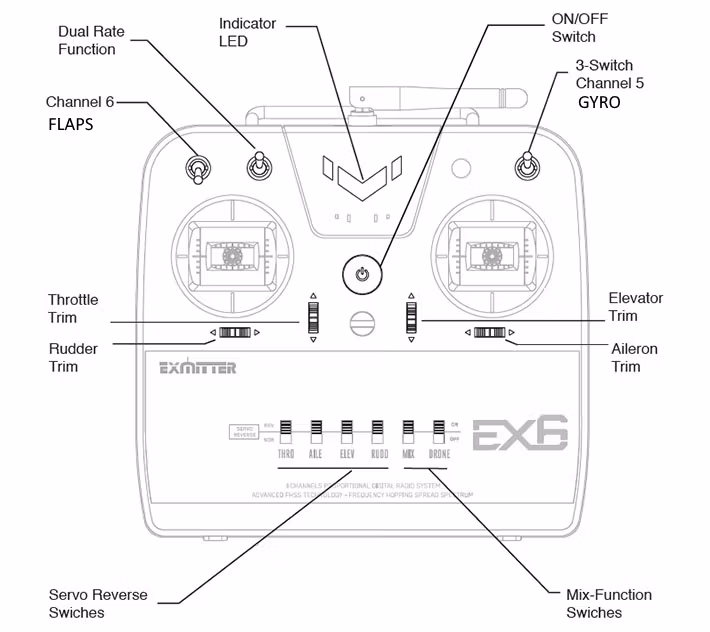 Exmitter EX6 2.4GHz FHSS 6-Channel Radio