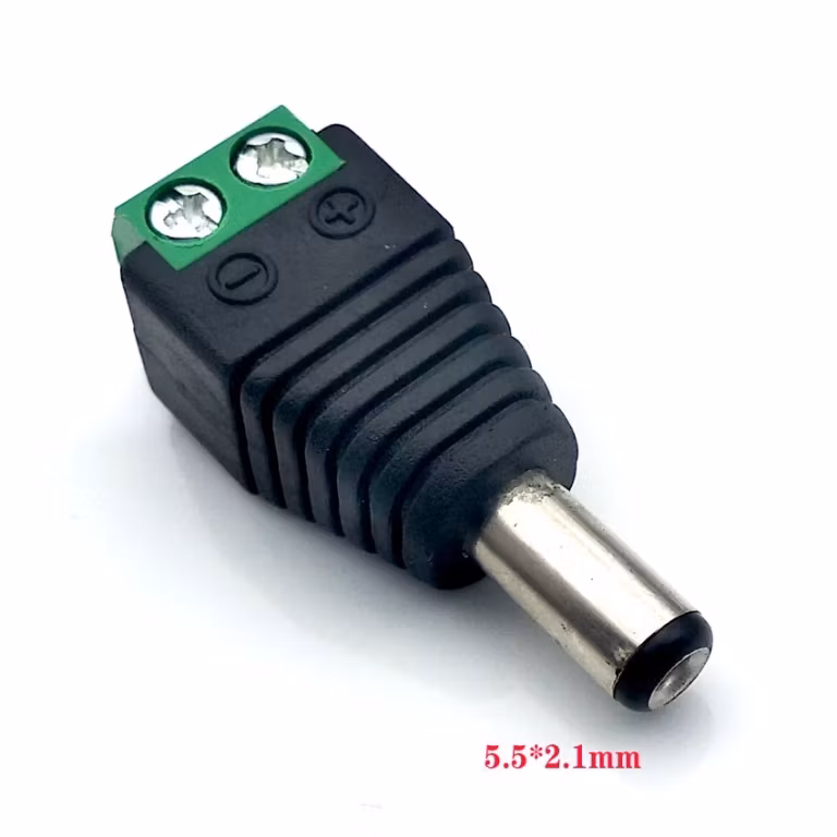 Overgang fra kabel til 2,1 mm DC plugg