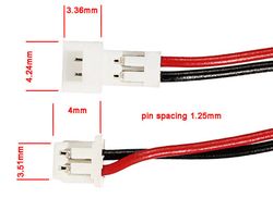 JST PH 1,25 2 pin hann hun plugg med kabel